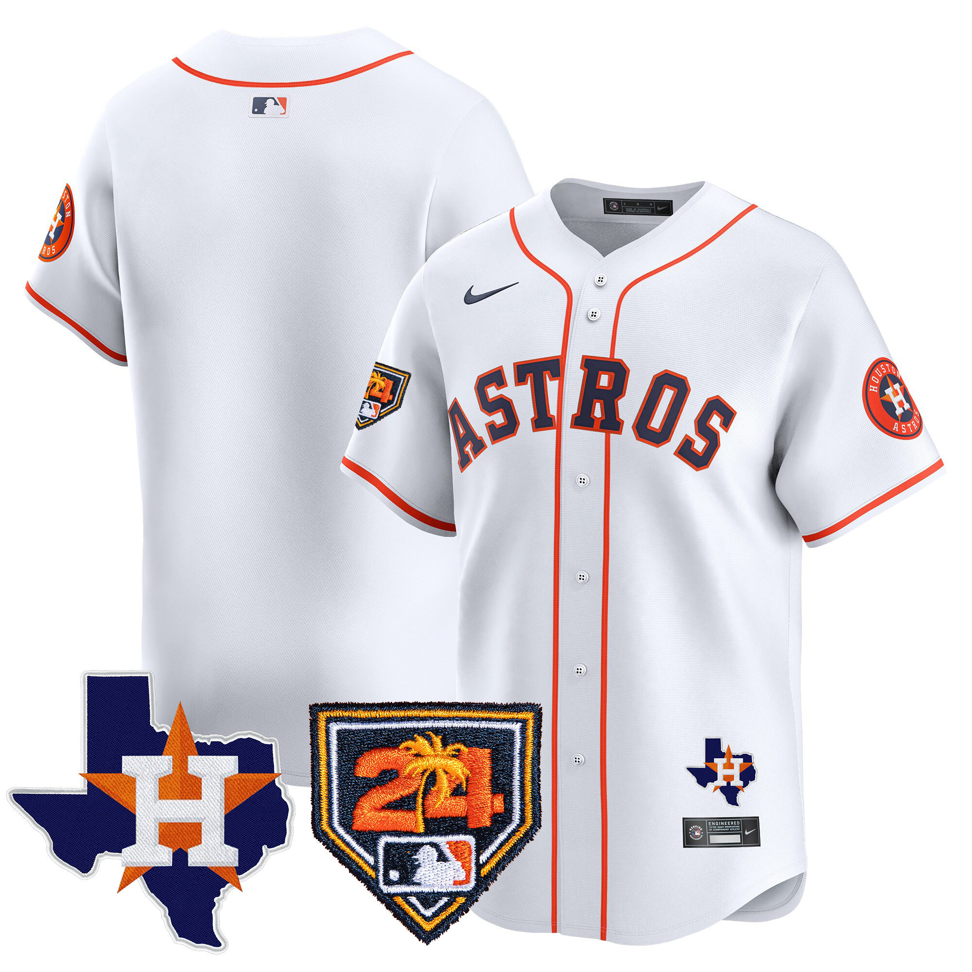 Team Men's Houston Astros 2024 Spring Training & Texas Patch Vapor Premier Limited Home Jersey - All Stitched