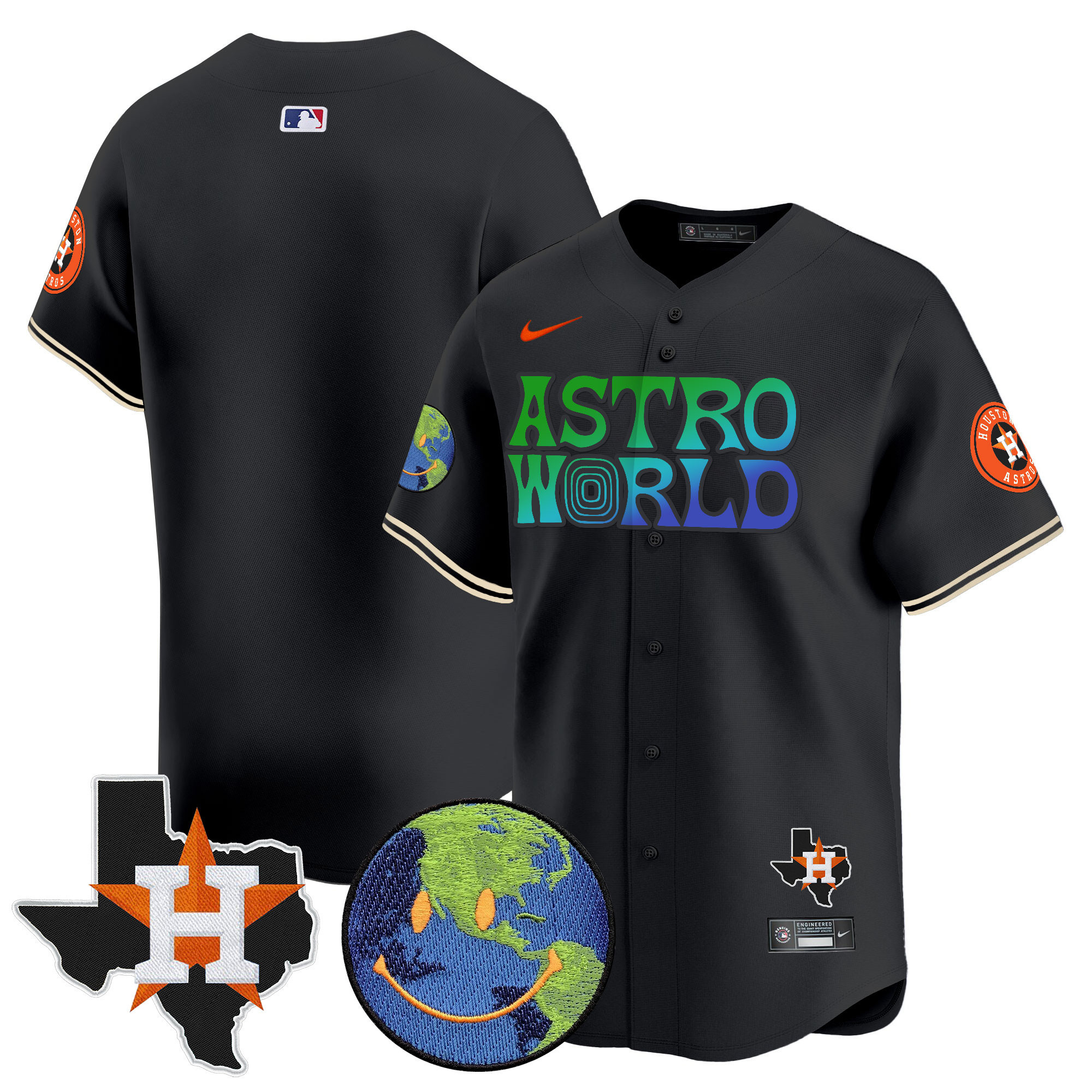 Team Men's Houston Astros Cactus Jack Astro World Vapor Premier Limited Black Jersey - All Stitched