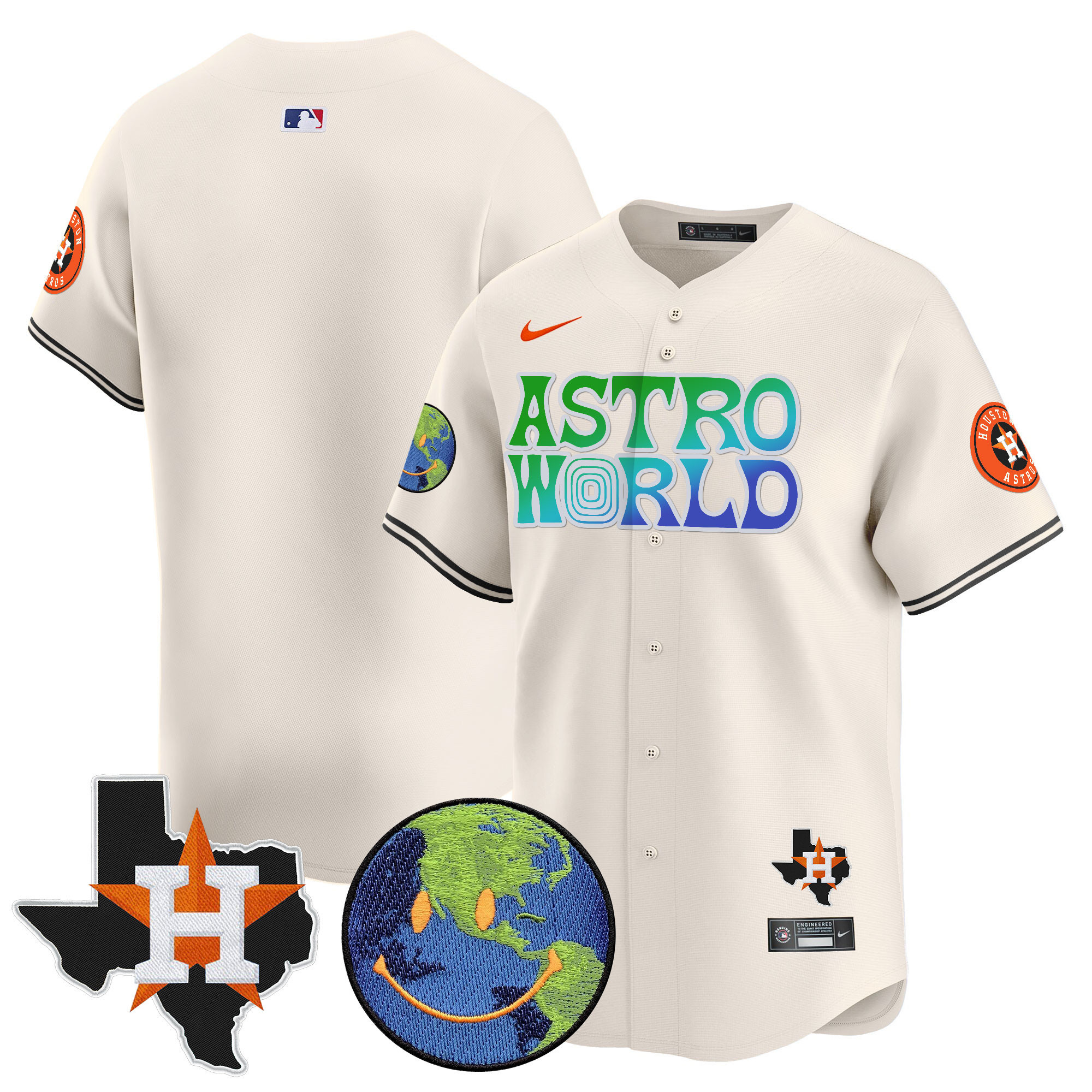 Team Men's Houston Astros Cactus Jack Astro World Vapor Premier Limited Cream Jersey - All Stitched