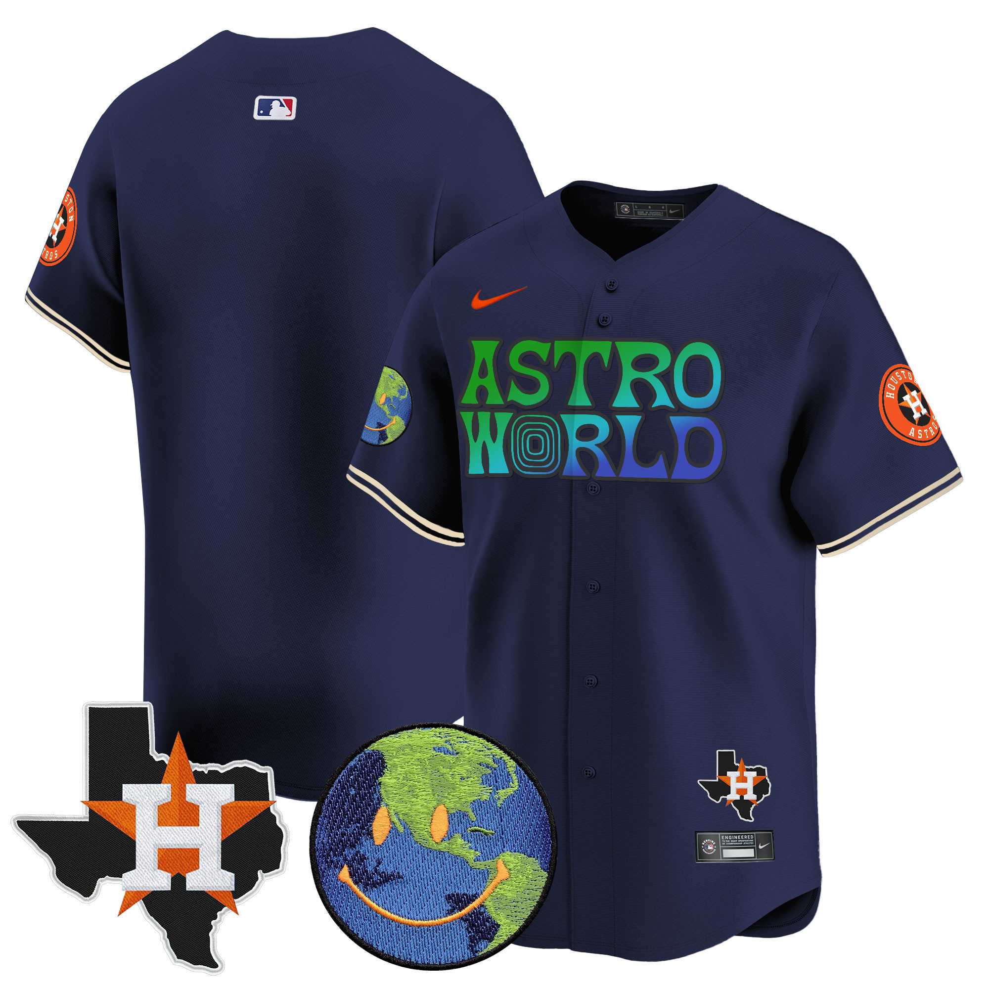 Team Men's Houston Astros Cactus Jack Astro World Vapor Premier Limited Navy Jersey - All Stitched