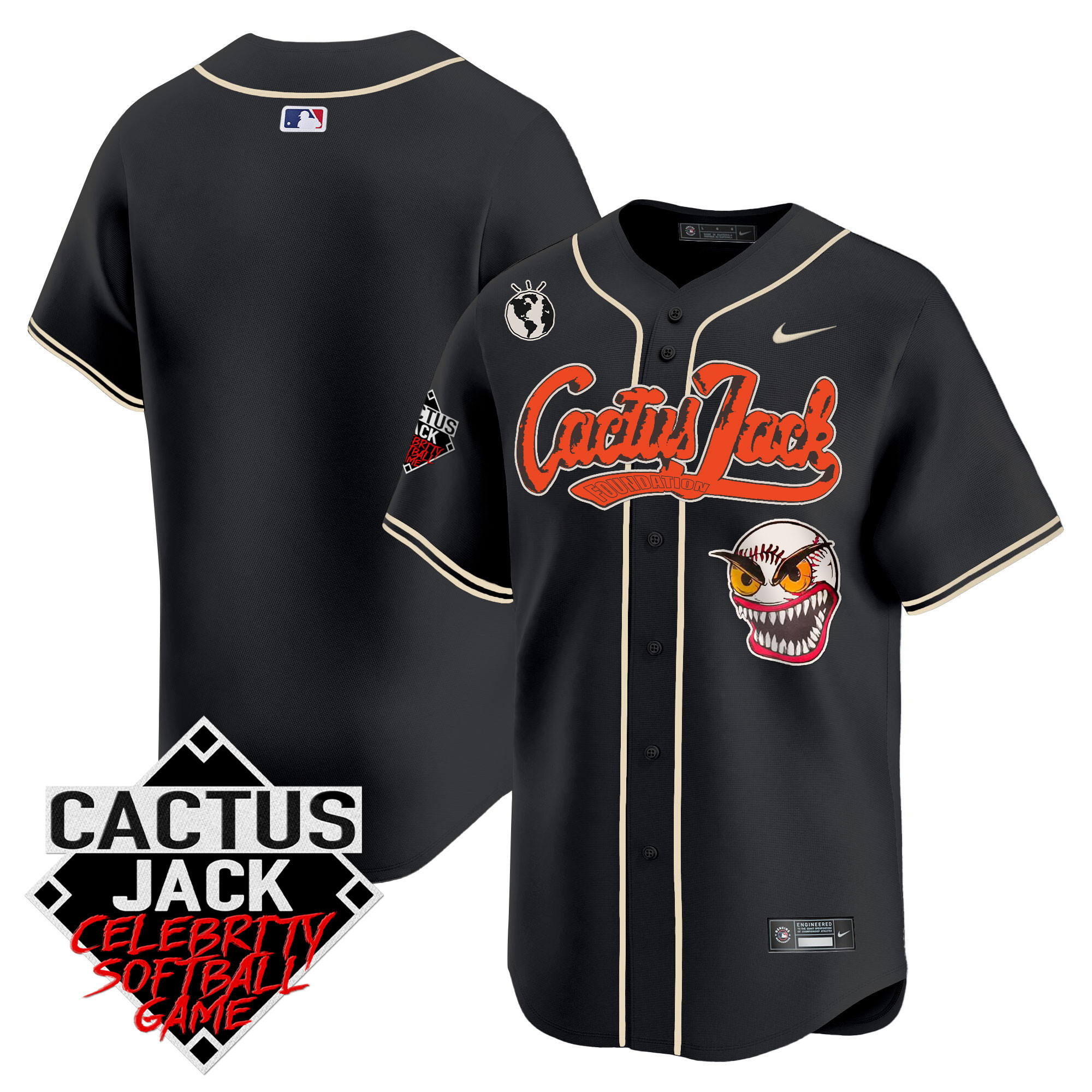 Team Men's Houston Astros Cactus Jack Celebrity Softball Game Patch Vapor Premier Limited Black Jersey - All Stitched
