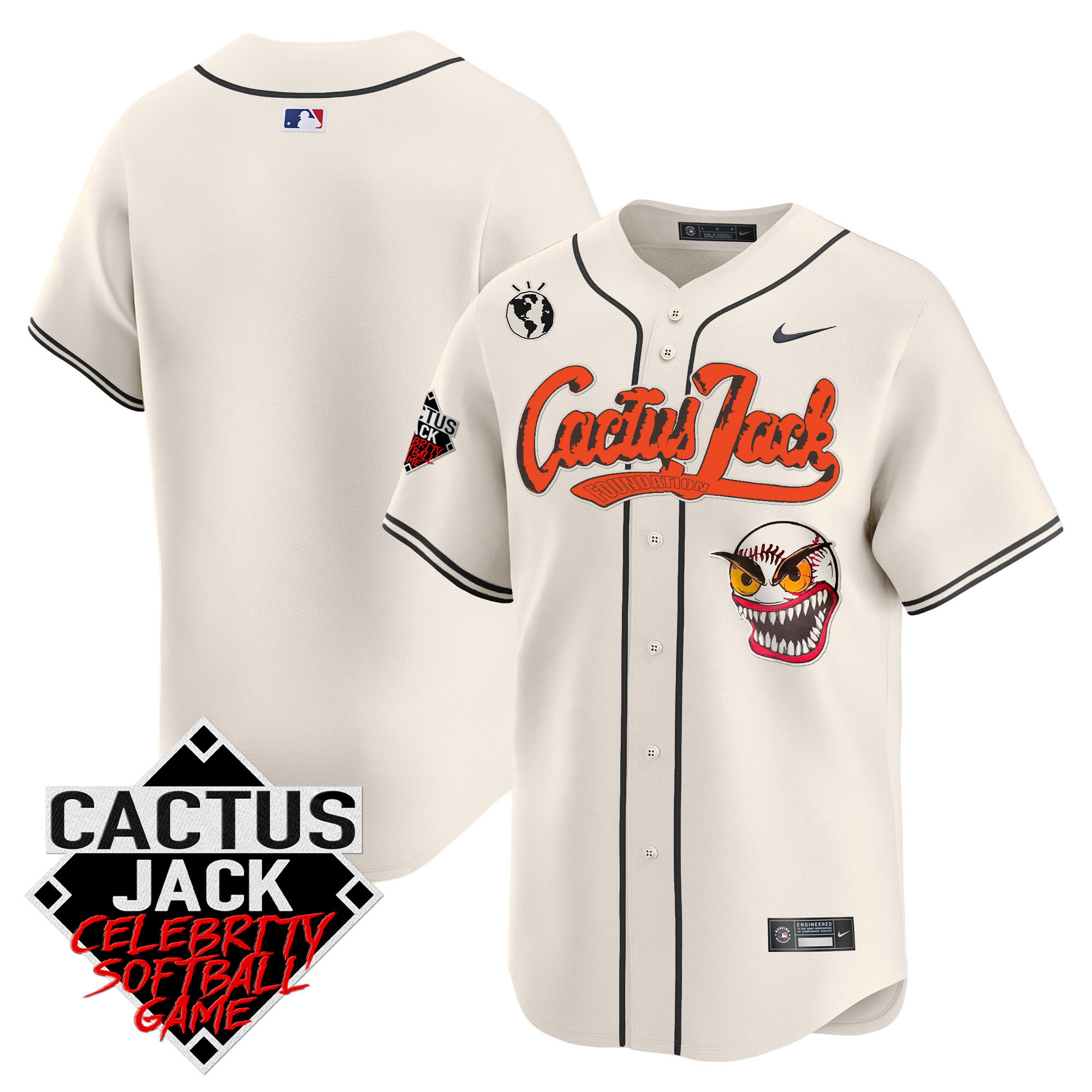 Team Men's Houston Astros Cactus Jack Celebrity Softball Game Patch Vapor Premier Limited Cream Jersey - All Stitched