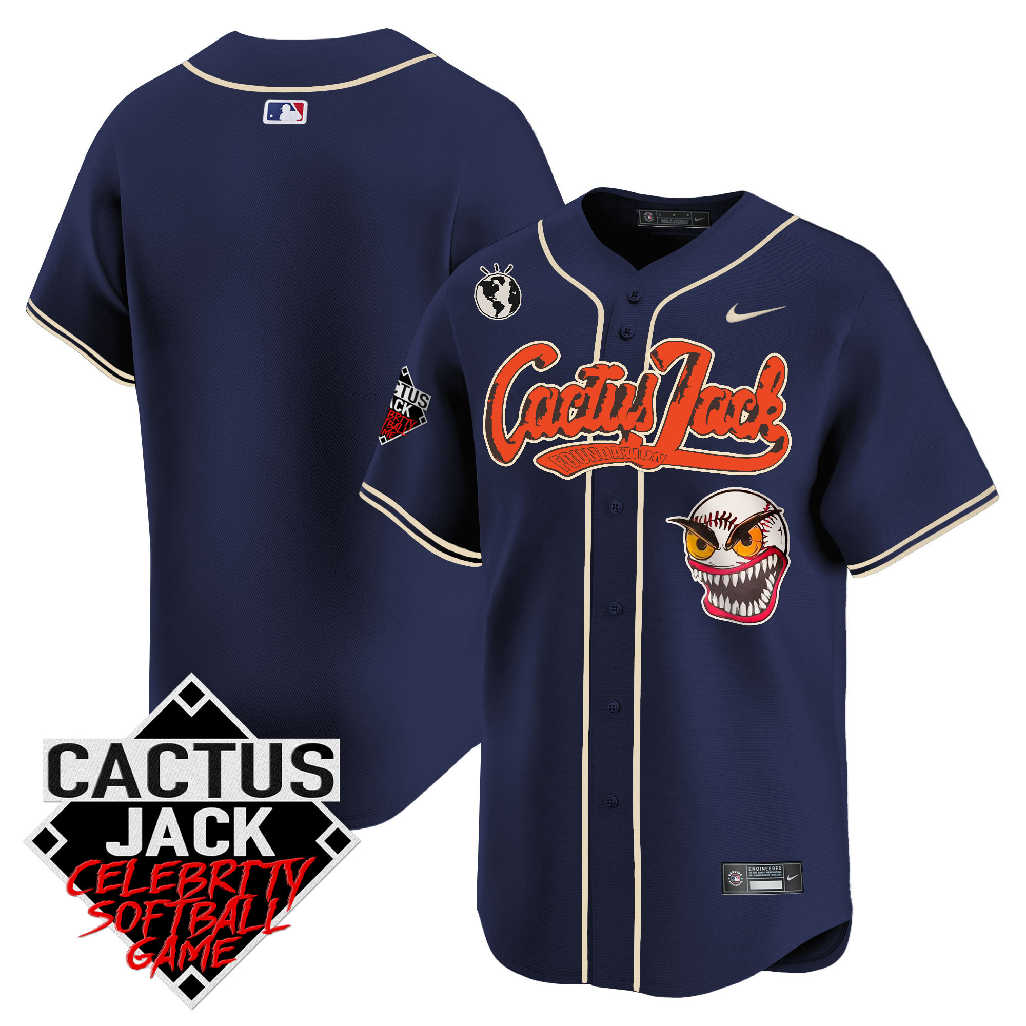 Team Men's Houston Astros Cactus Jack Celebrity Softball Game Patch Vapor Premier Limited Navy Jersey - All Stitched