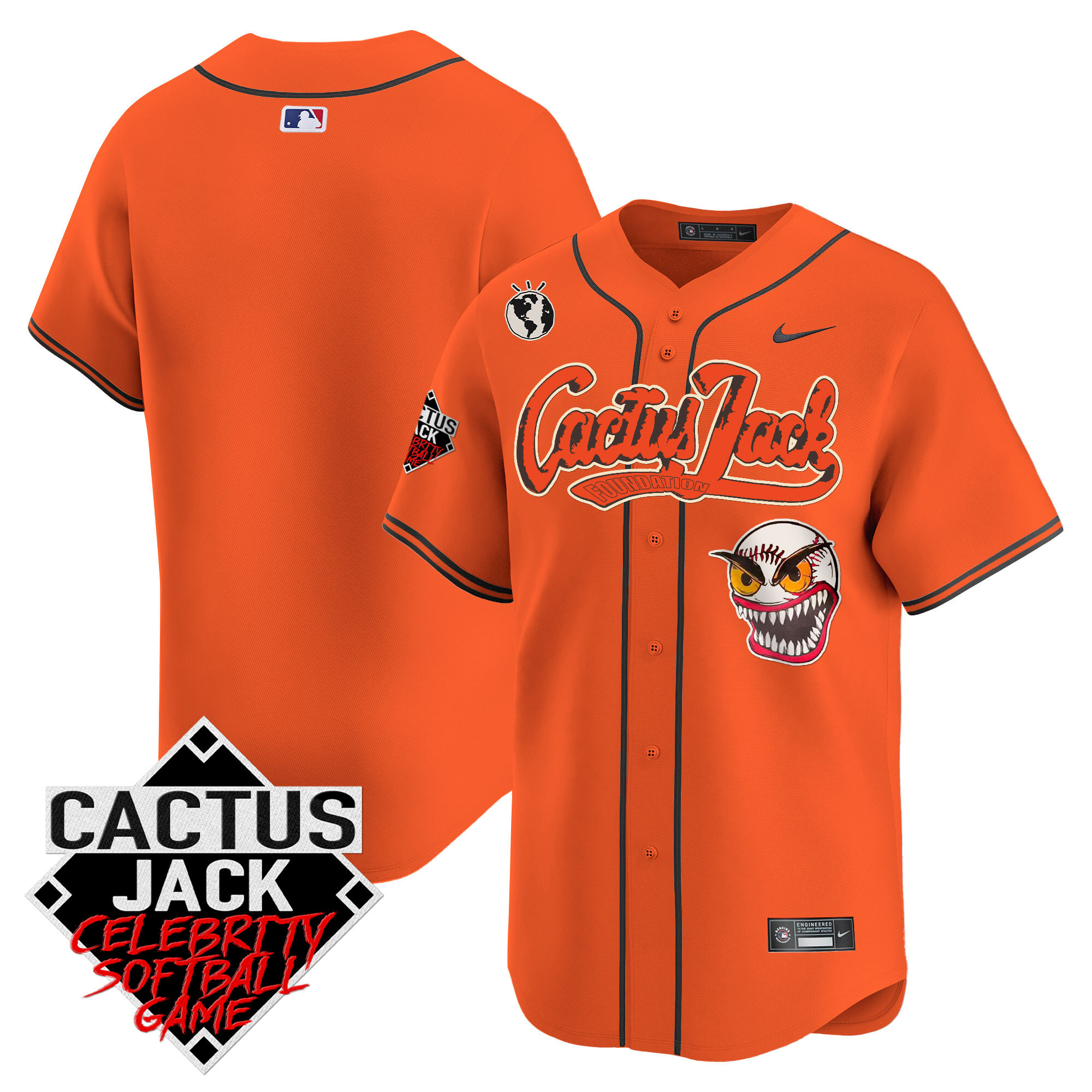 Team Men's Houston Astros Cactus Jack Celebrity Softball Game Patch Vapor Premier Limited Orange Jersey - All Stitched