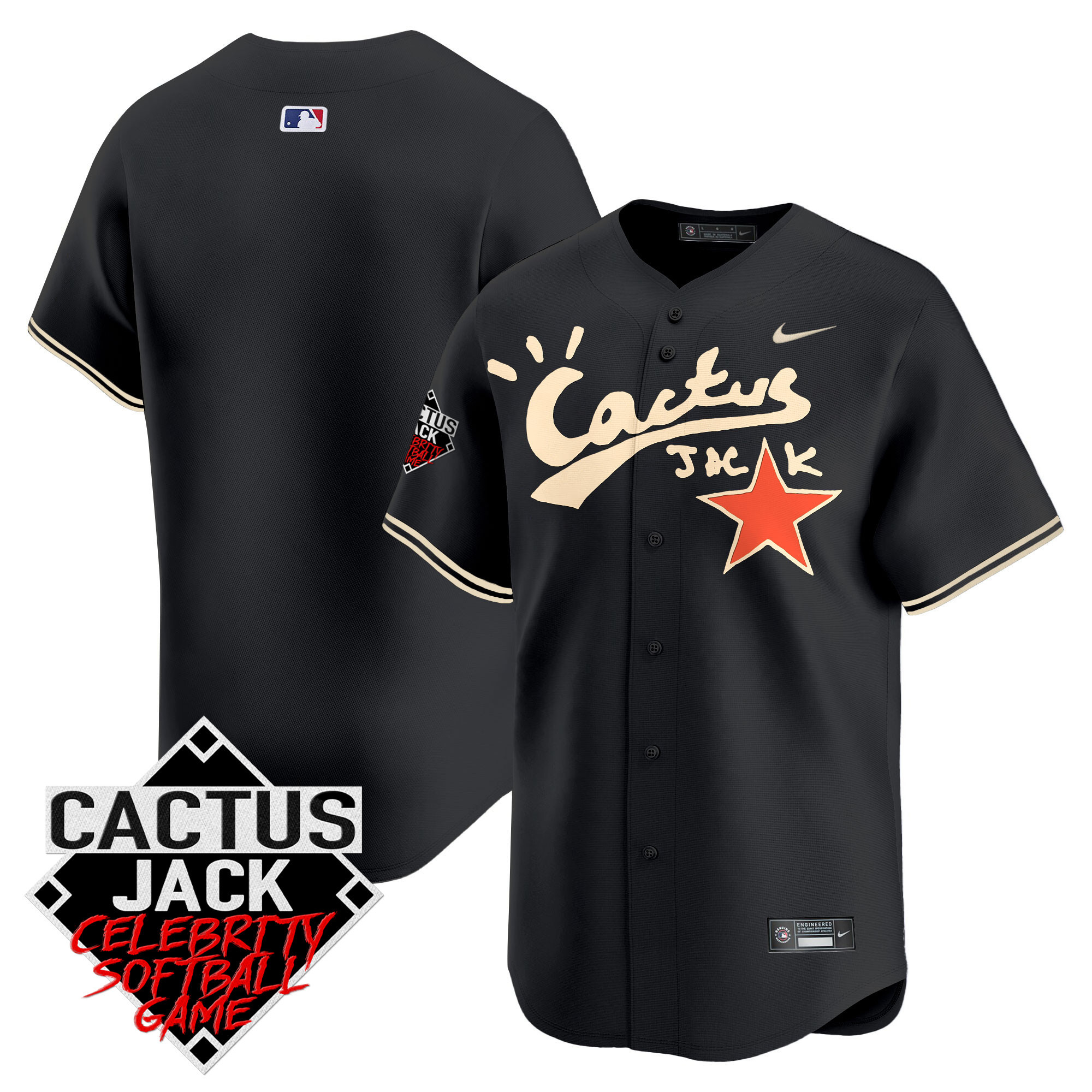 Team Men's Houston Astros Cactus Jack Celebrity Softball Game Patch Vapor Premier Limited V2 Black Jersey - All Stitched