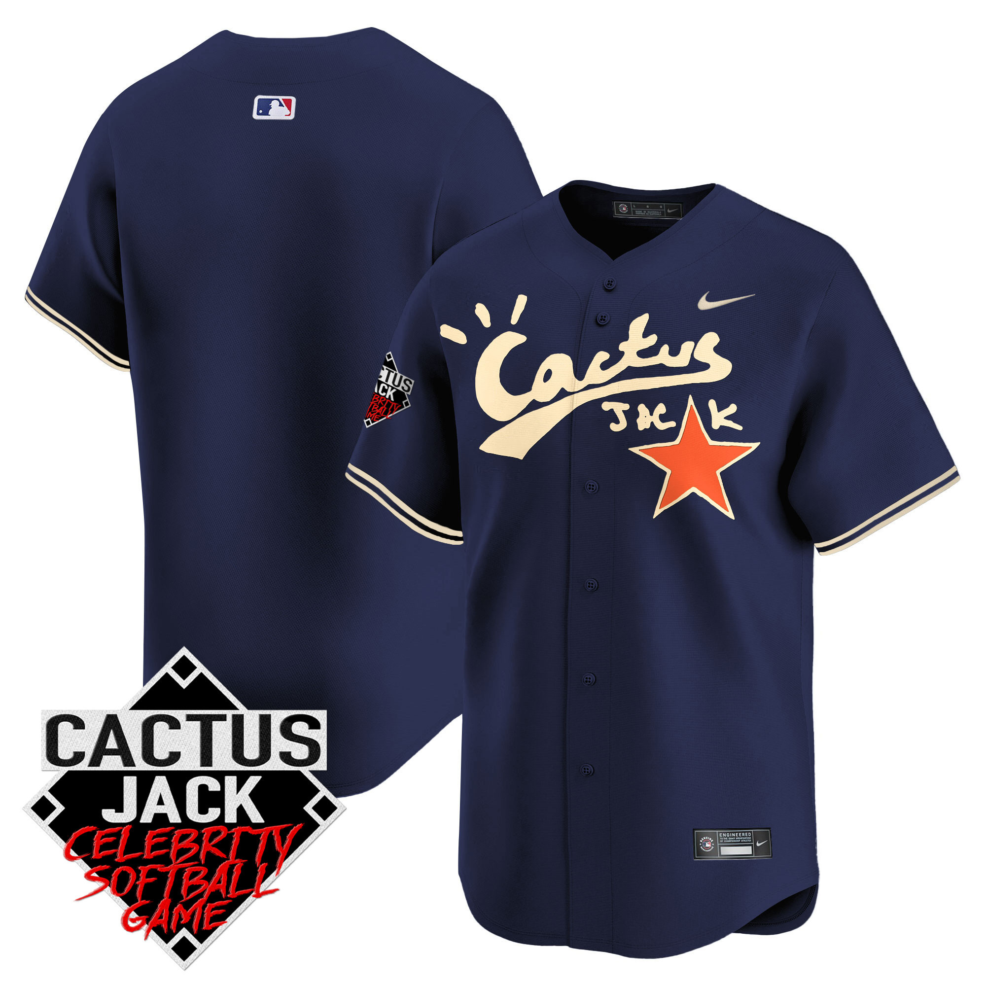 Team Men's Houston Astros Cactus Jack Celebrity Softball Game Patch Vapor Premier Limited V2 Navy Jersey - All Stitched