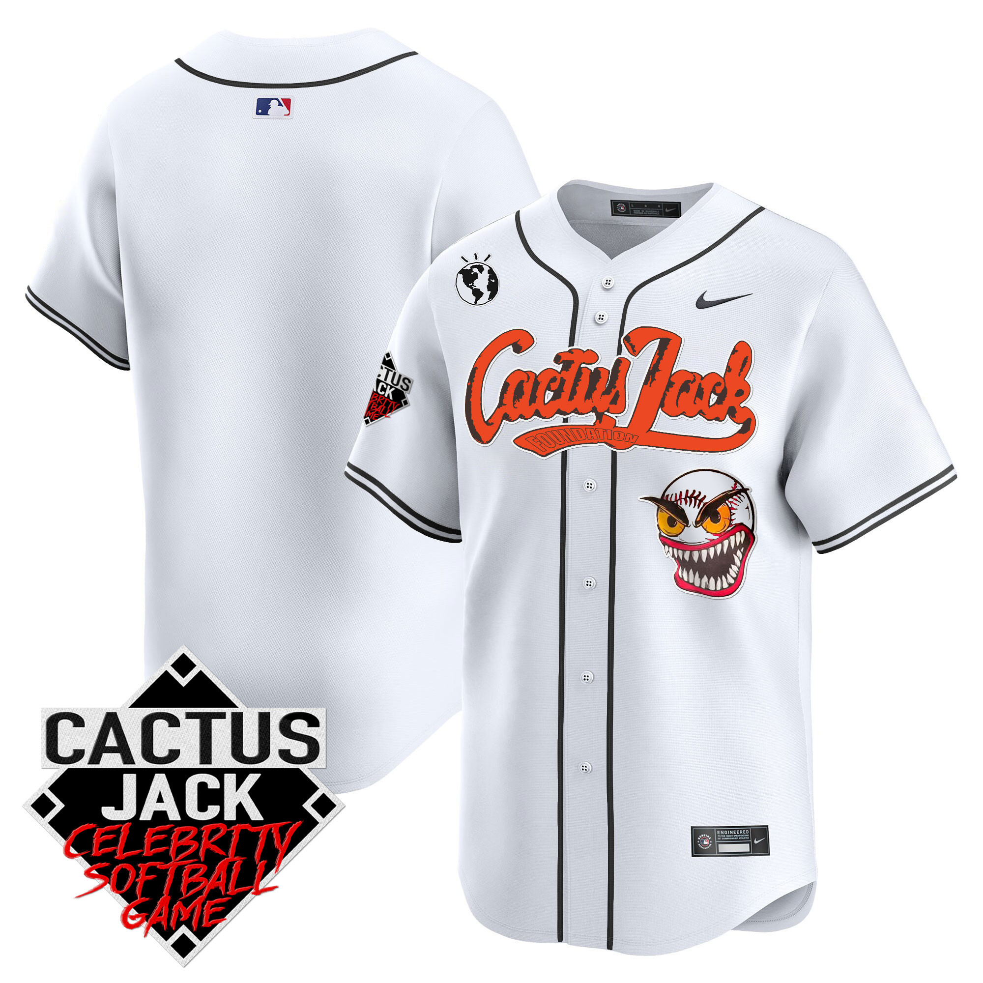 Team Men's Houston Astros Cactus Jack Celebrity Softball Game Patch Vapor Premier Limited White Jersey - All Stitched