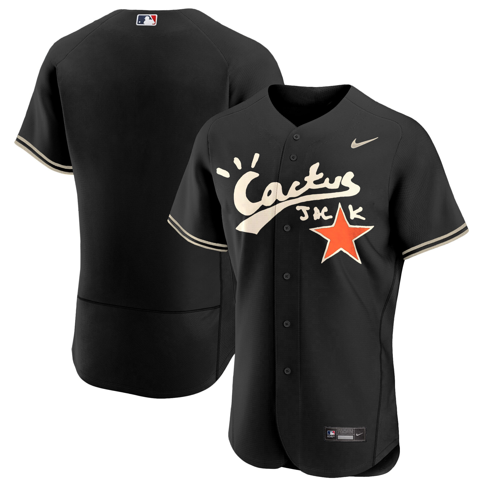 Team Men's Houston Astros Cactus Jack Flex Base V2 Black Jersey - All Stitched