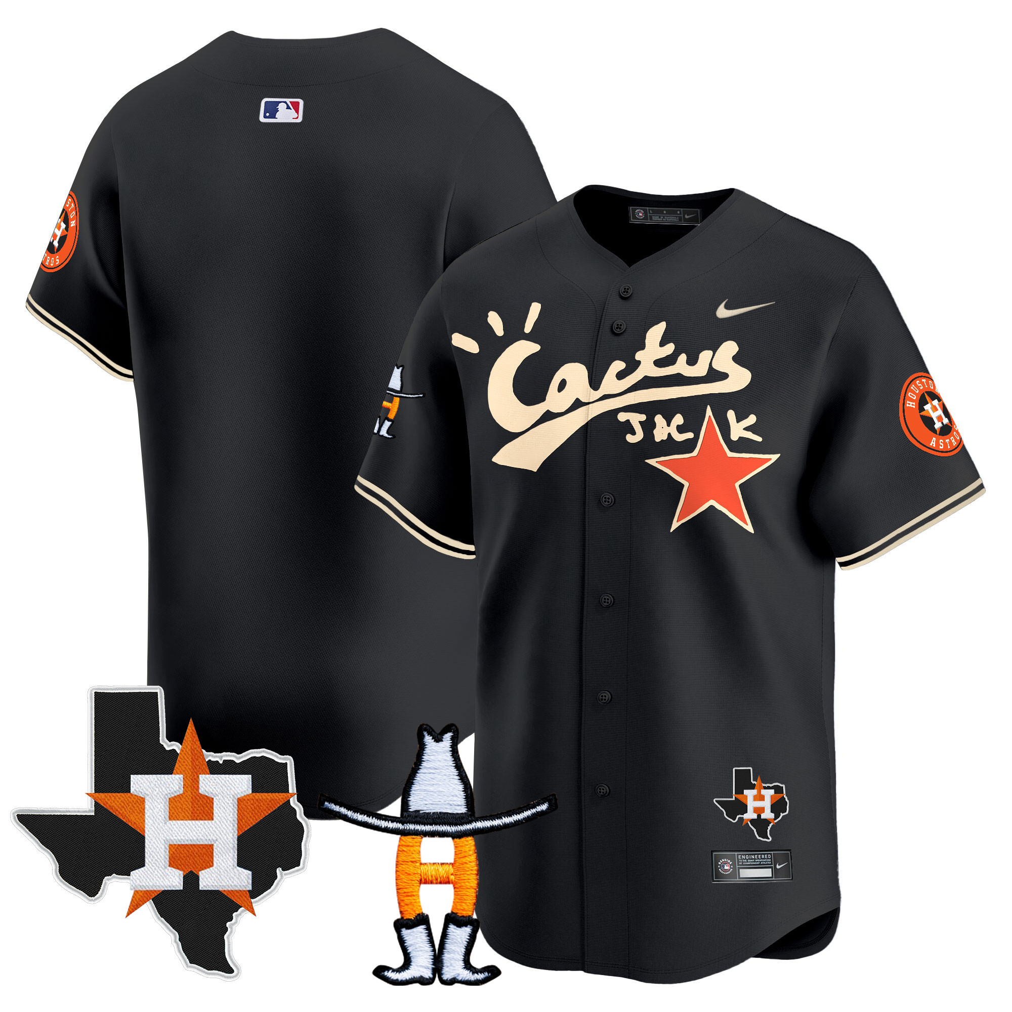 Team Men's Houston Astros Cactus Jack Houston Rodeo Patch Vapor Premier Limited Black Jersey - All Stitched