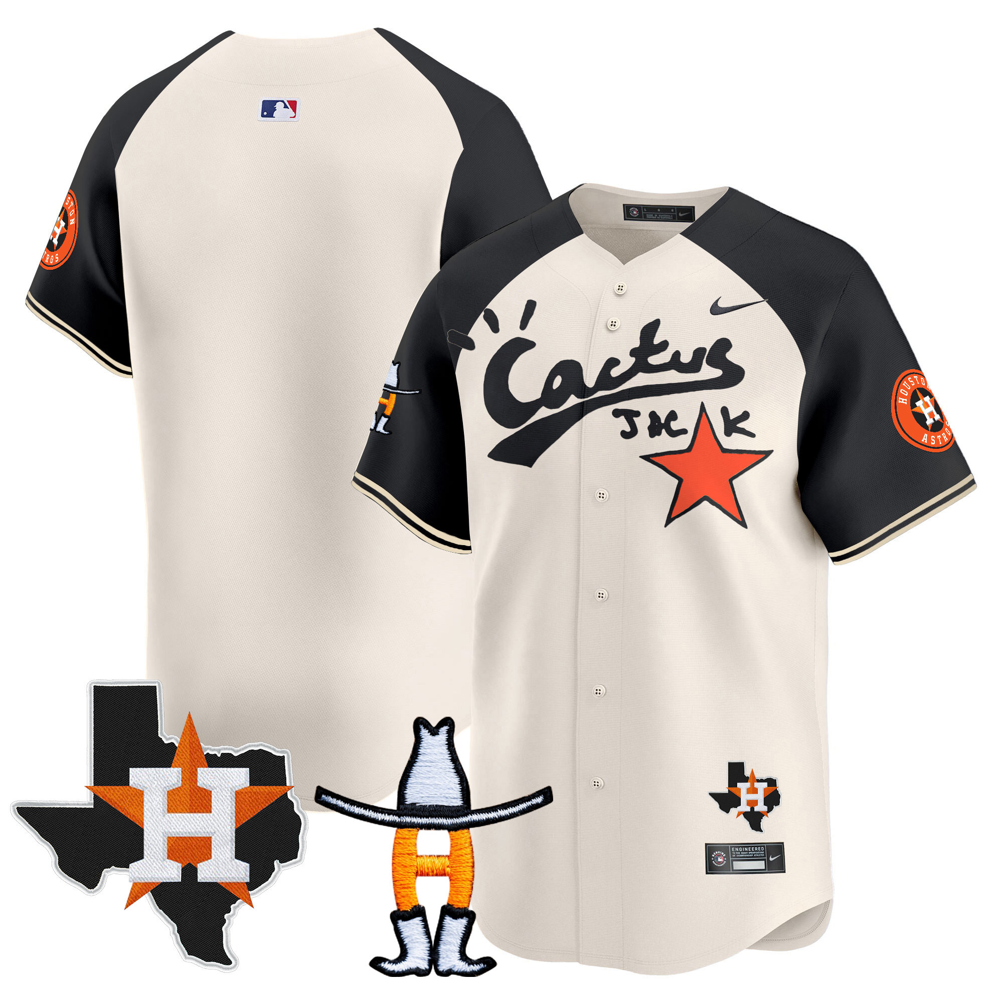 Team Men's Houston Astros Cactus Jack Houston Rodeo Patch Vapor Premier Limited Cream Alternate Jersey - All Stitched