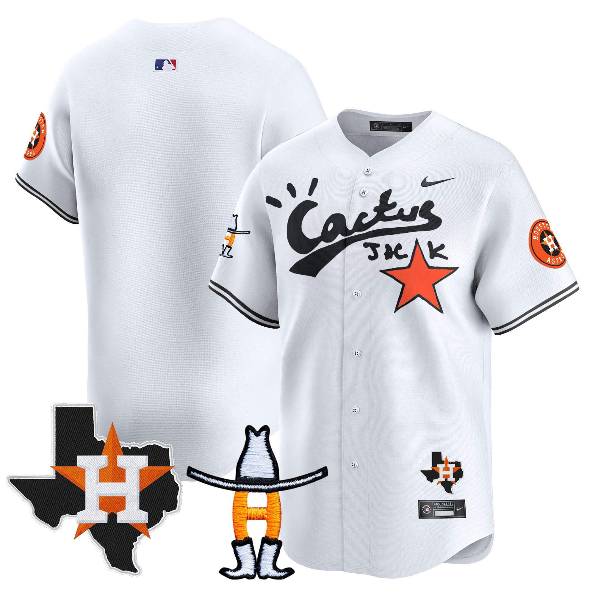 Team Men's Houston Astros Cactus Jack Houston Rodeo Patch Vapor Premier Limited White Jersey - All Stitched