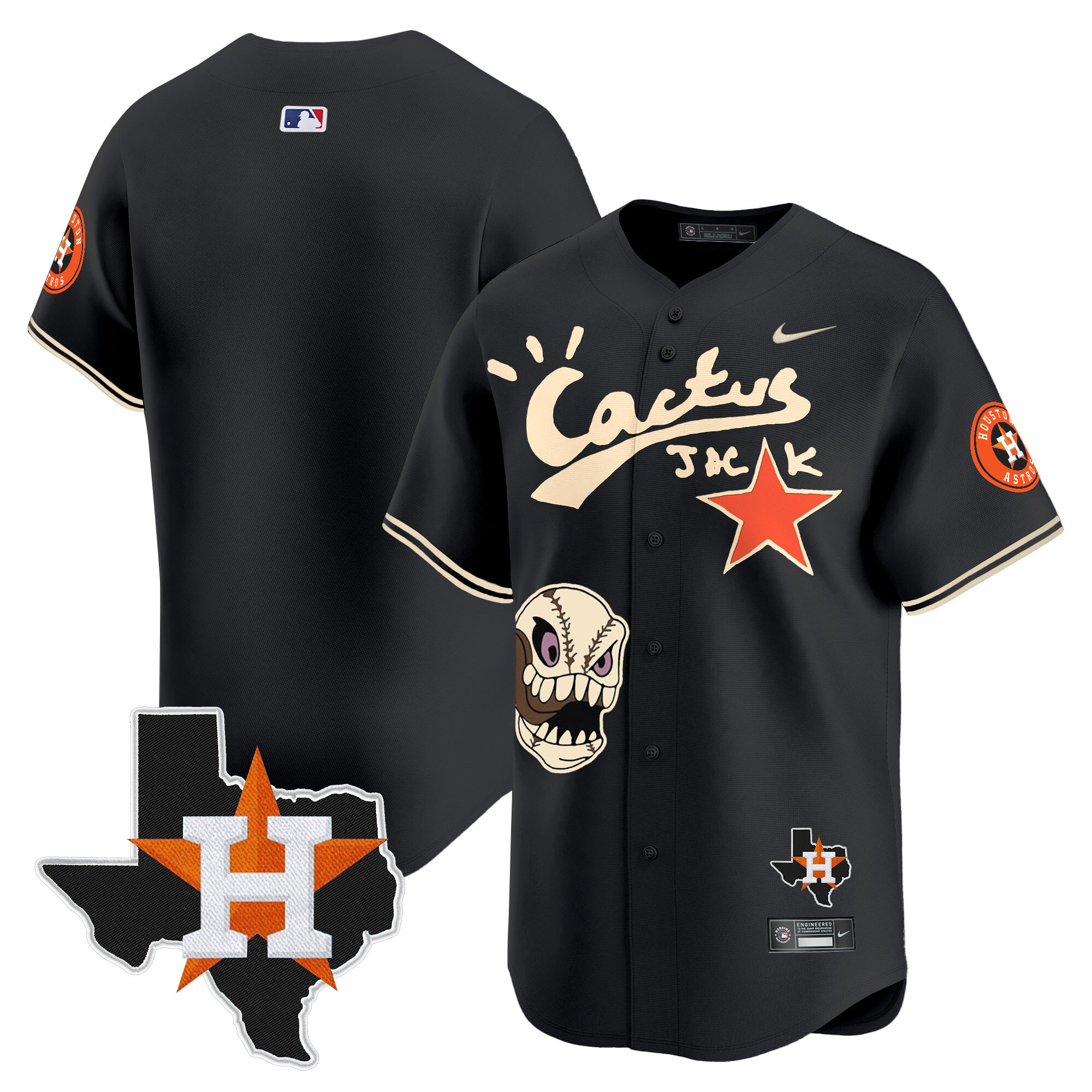 Team Men's Houston Astros Cactus Jack Patch Vapor Premier Limited Black Jersey - All Stitched