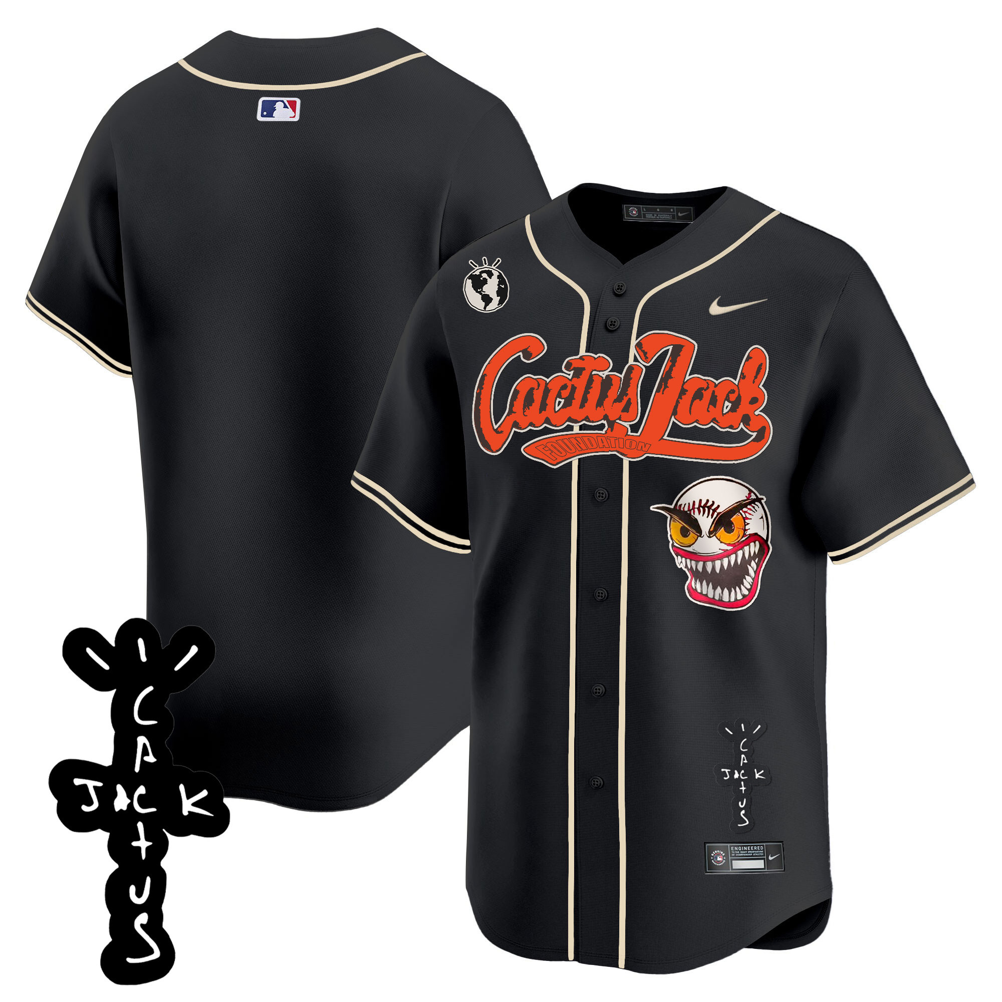 Team Men's Houston Astros Cactus Jack Patch Vapor Premier Limited Black Jersey - All Stitched