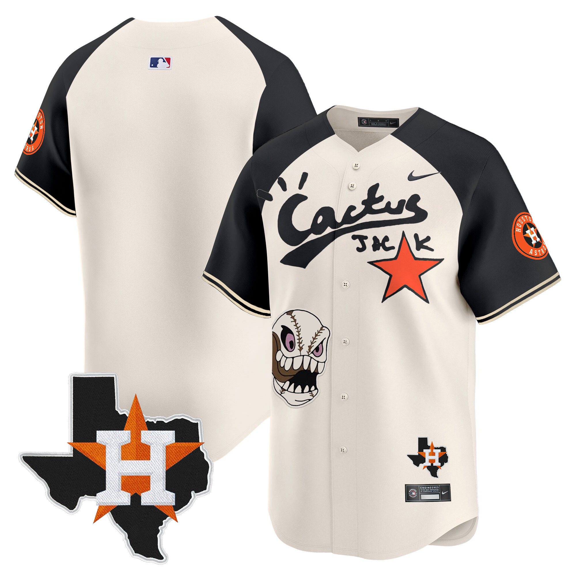 Team Men's Houston Astros Cactus Jack Patch Vapor Premier Limited Cream Alternate Jersey - All Stitched