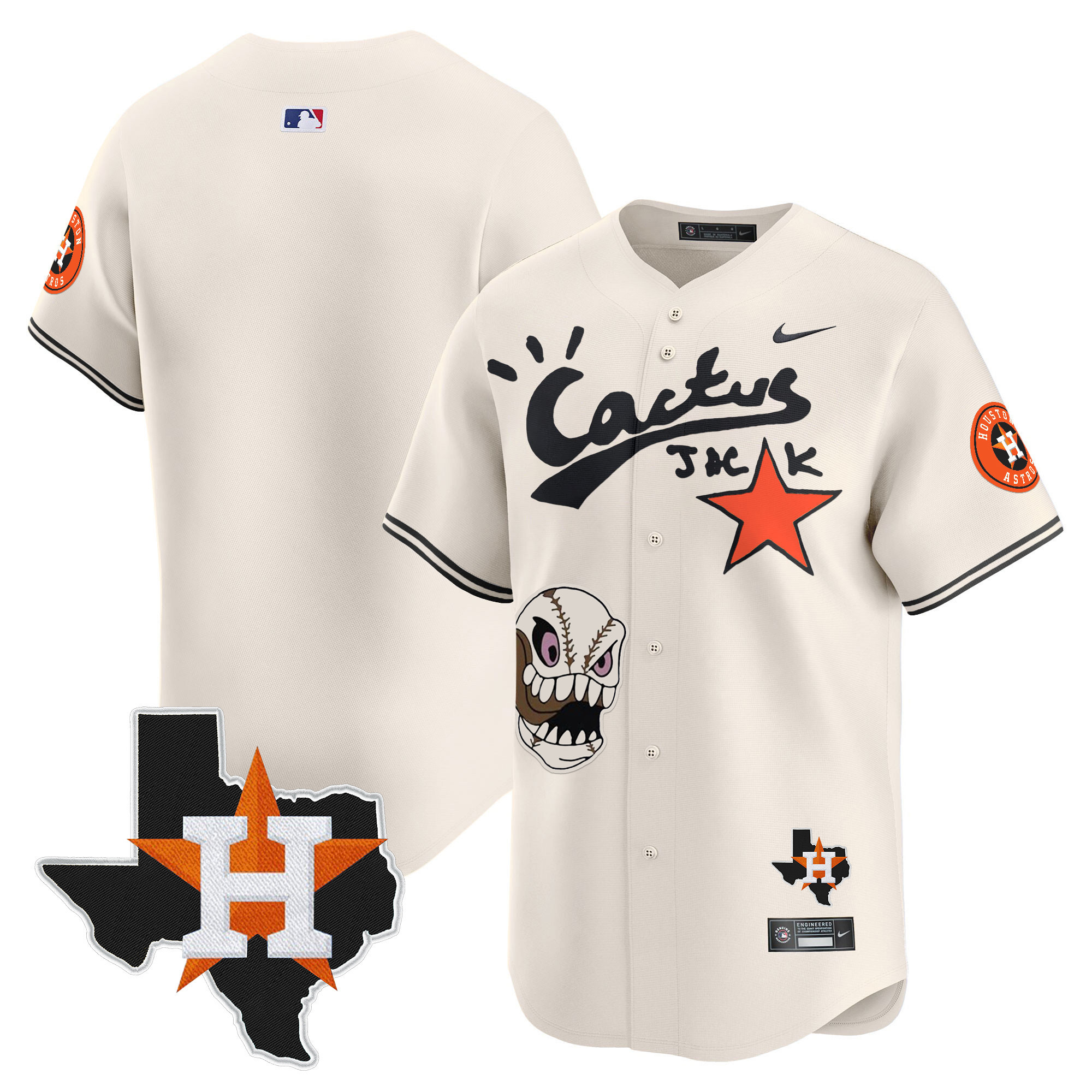 Team Men's Houston Astros Cactus Jack Patch Vapor Premier Limited Cream Jersey - All Stitched