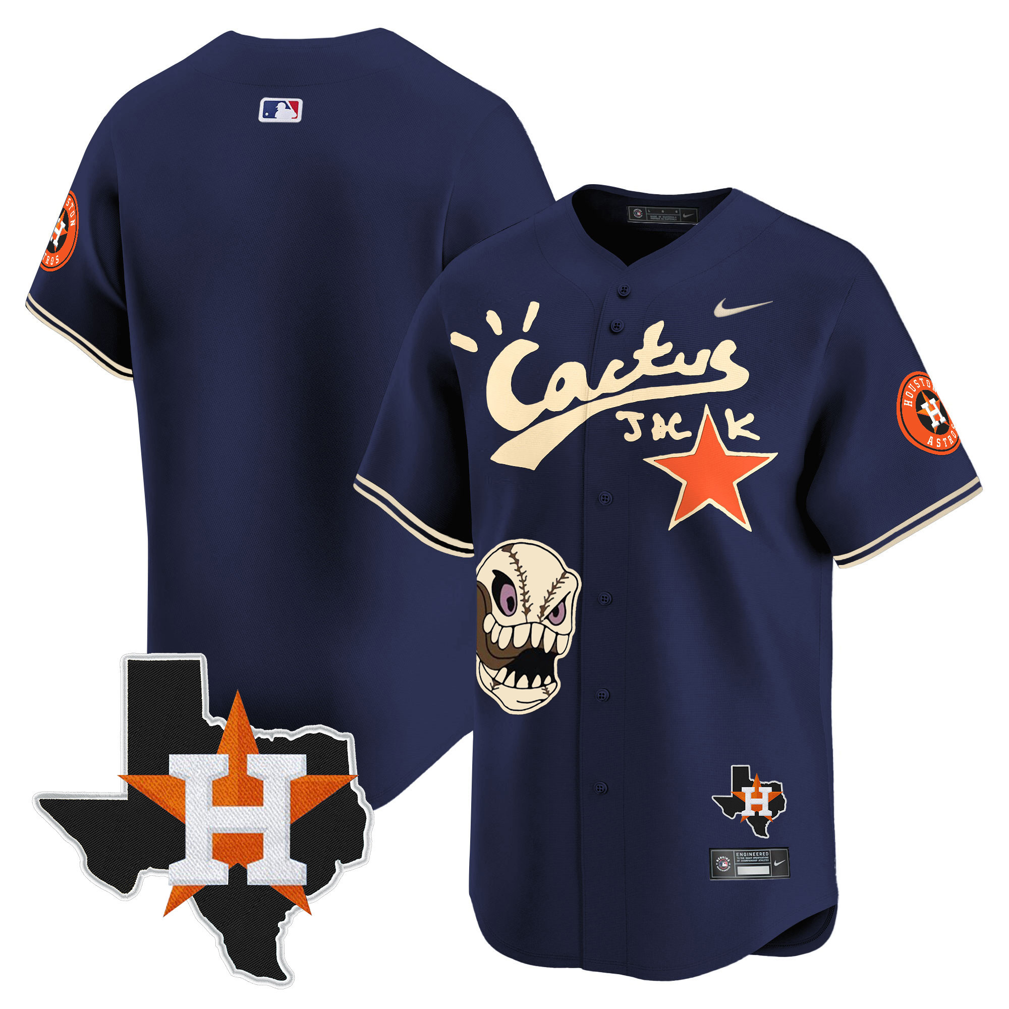 Team Men's Houston Astros Cactus Jack Patch Vapor Premier Limited Navy Jersey - All Stitched