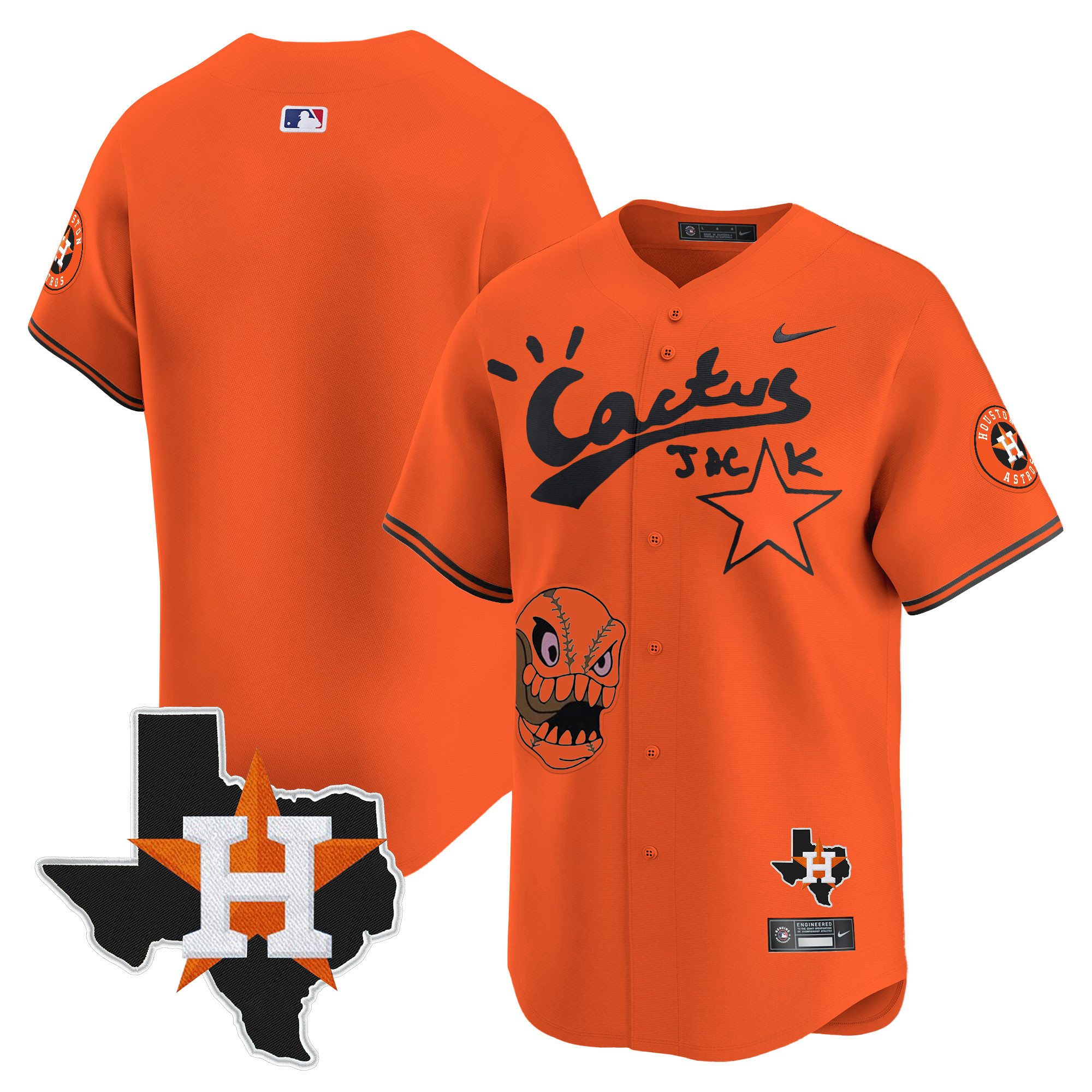 Team Men's Houston Astros Cactus Jack Patch Vapor Premier Limited Orange Jersey - All Stitched