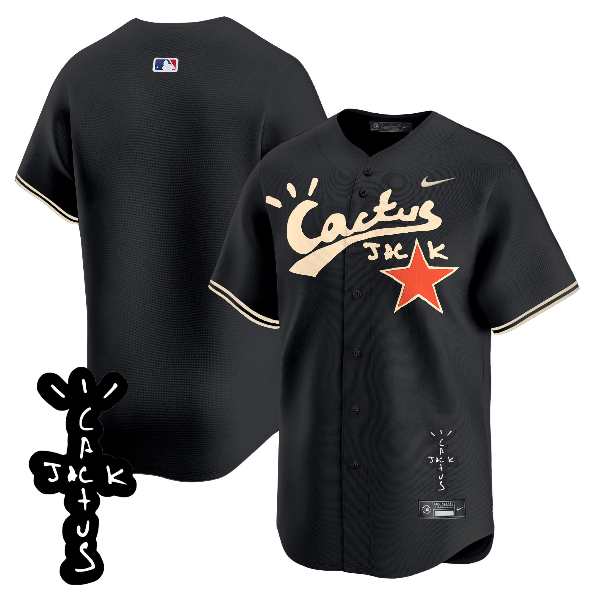 Team Men's Houston Astros Cactus Jack Patch Vapor Premier Limited V2 Black Jersey - All Stitched
