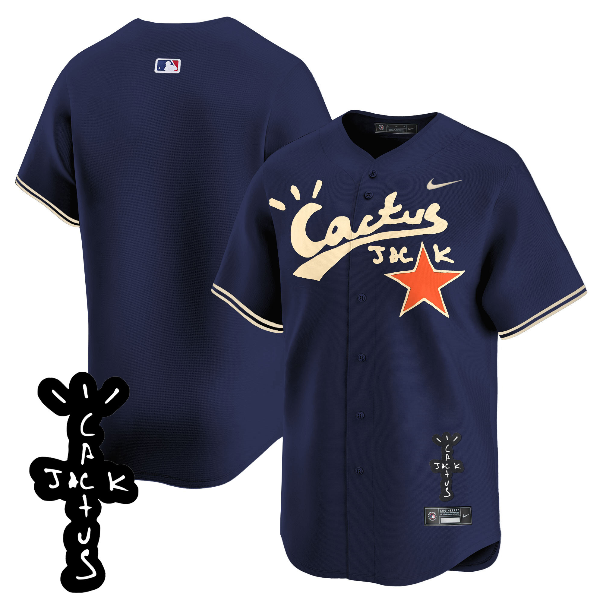 Team Men's Houston Astros Cactus Jack Patch Vapor Premier Limited V2 Navy Jersey - All Stitched