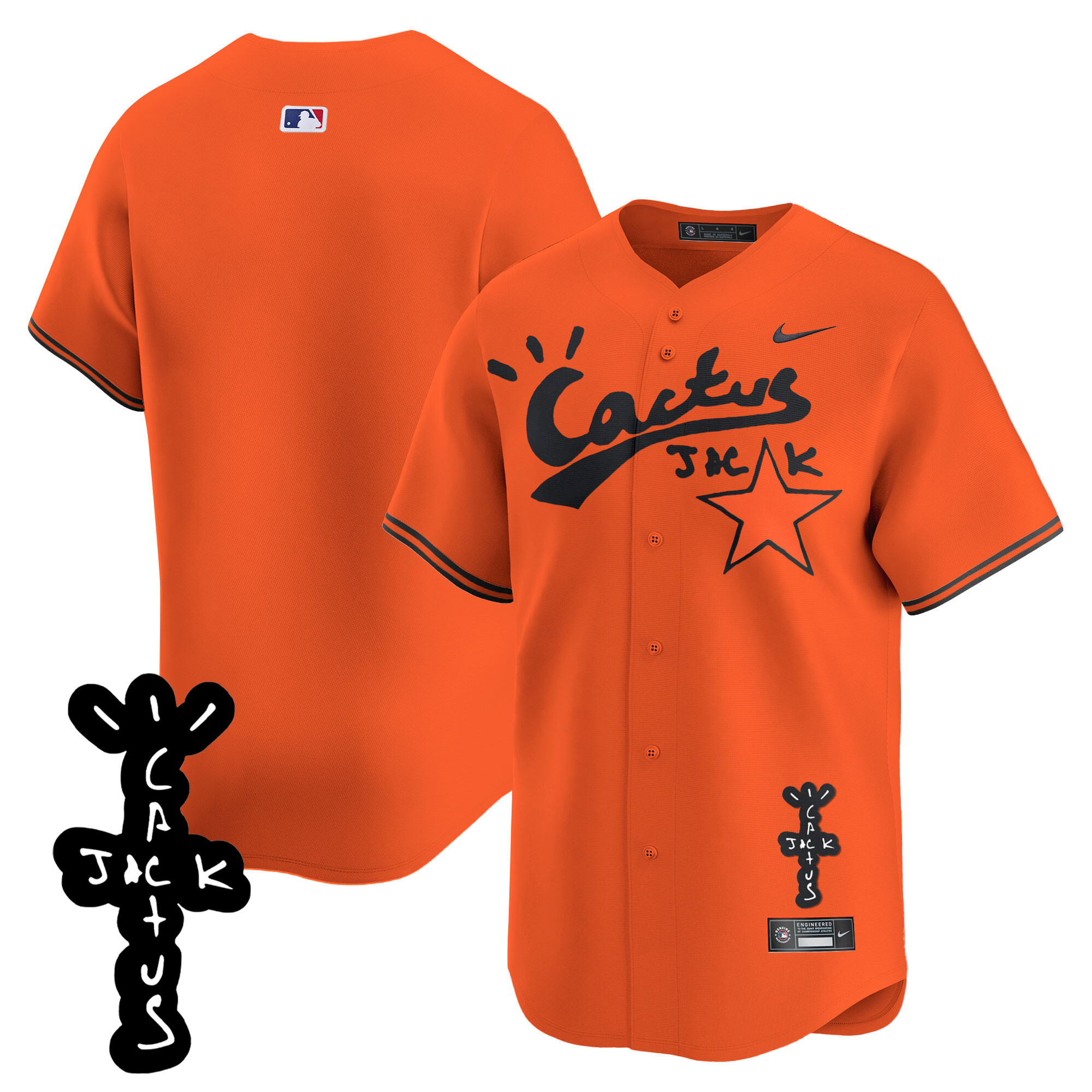 Team Men's Houston Astros Cactus Jack Patch Vapor Premier Limited V2 Orange Jersey - All Stitched