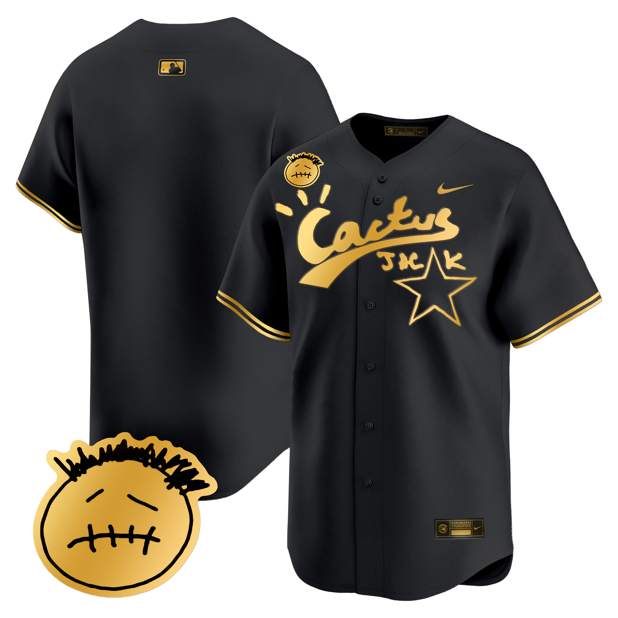 Team Men's Houston Astros Cactus Jack Patch Vapor Premier Limited V5 Black Gold Jersey - All Stitched
