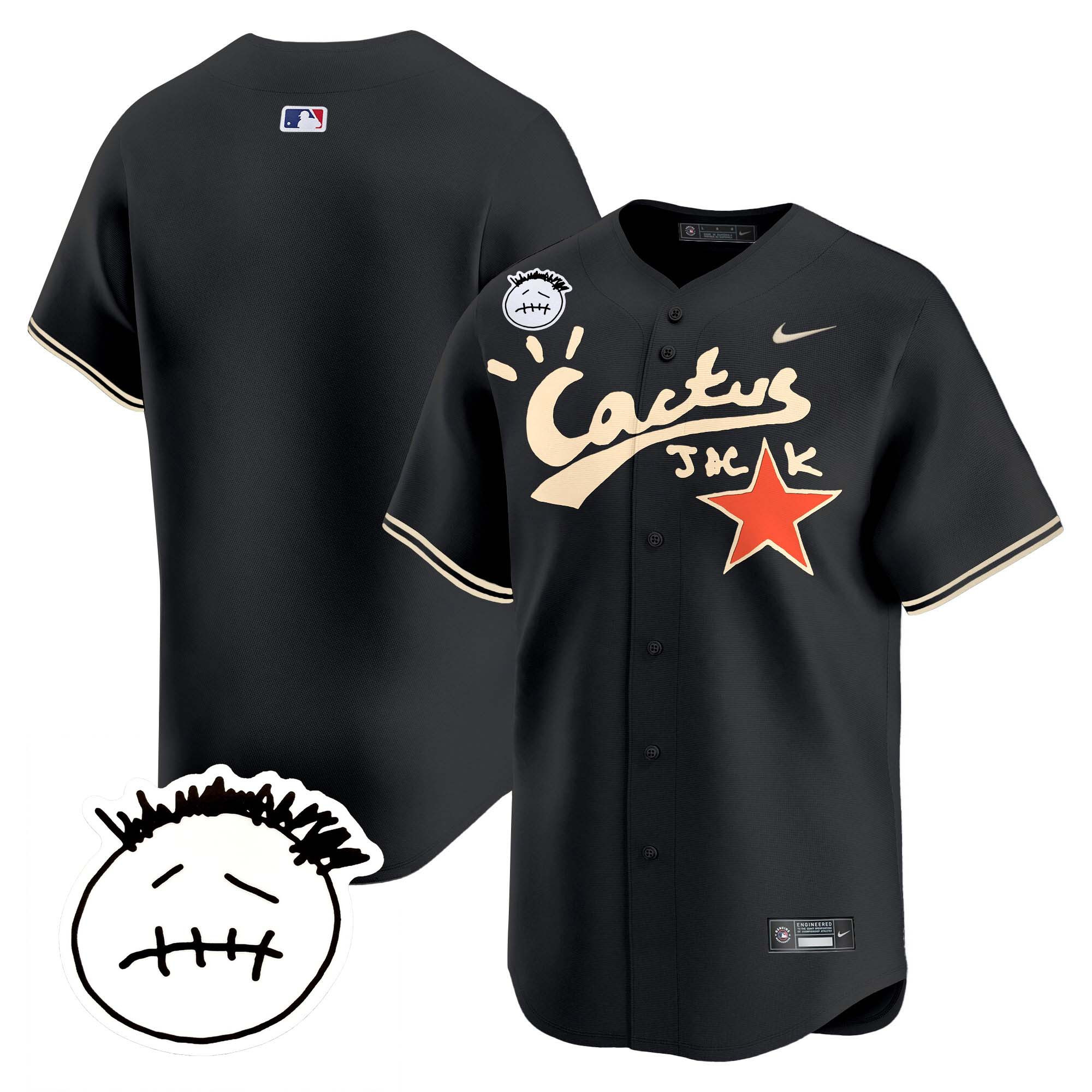 Team Men's Houston Astros Cactus Jack Patch Vapor Premier Limited V5 Black Jersey - All Stitched