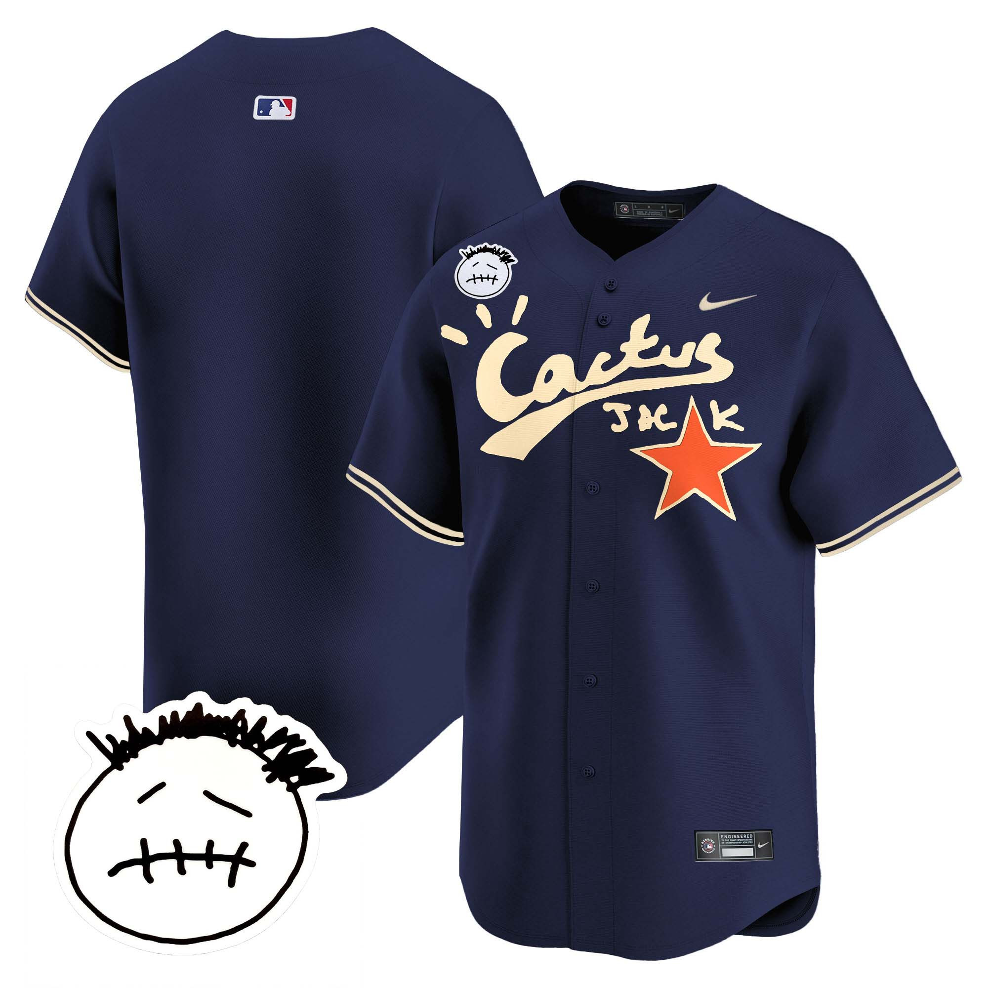 Team Men's Houston Astros Cactus Jack Patch Vapor Premier Limited V5 Navy Jersey - All Stitched