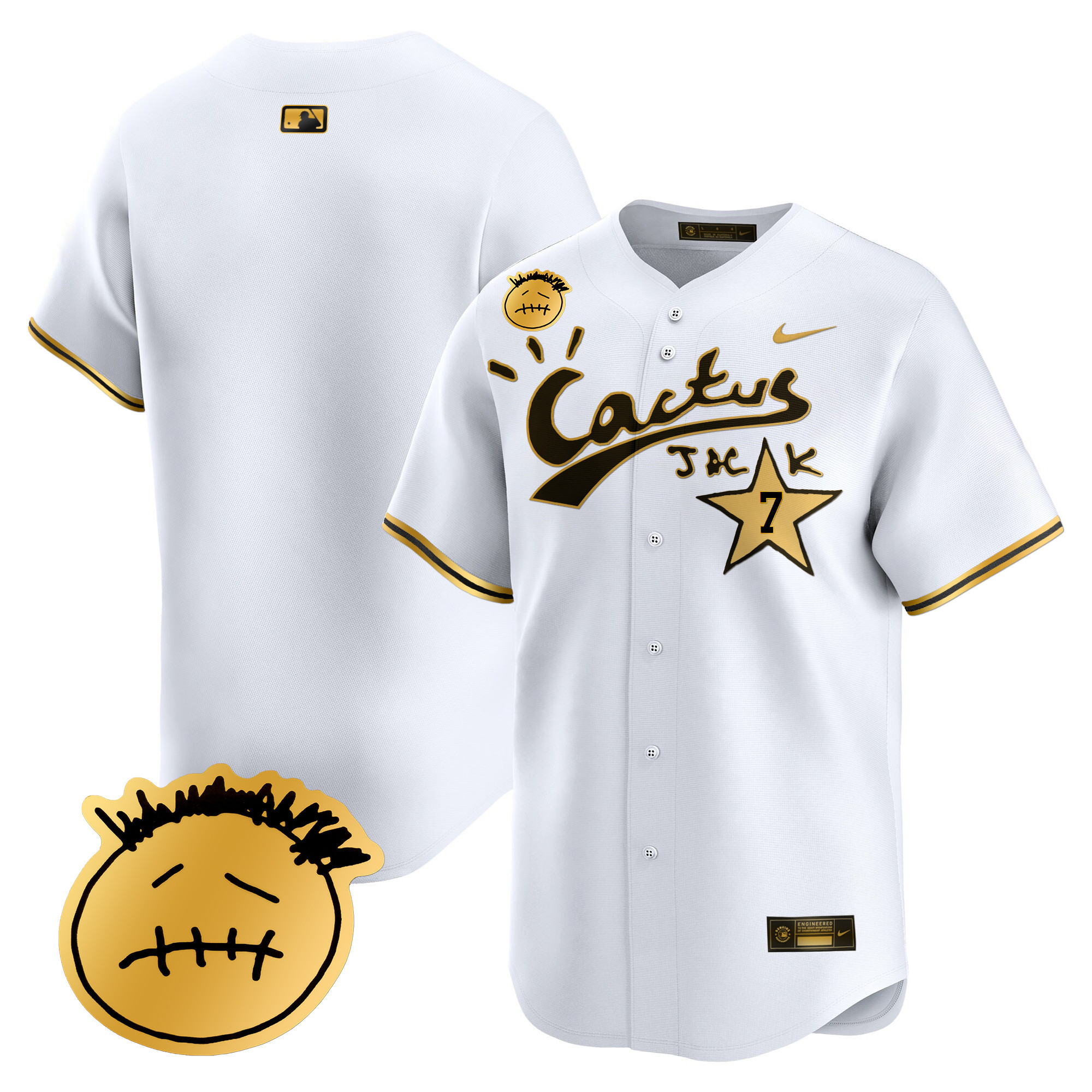 Team Men's Houston Astros Cactus Jack Patch Vapor Premier Limited V5 White Gold Jersey - All Stitched