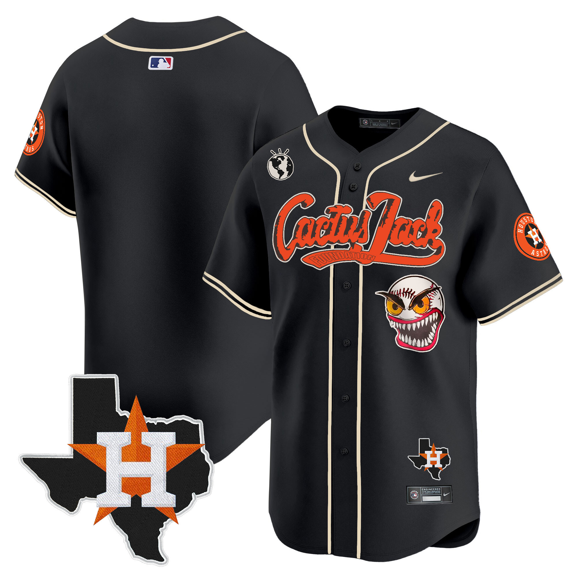 Team Men's Houston Astros Cactus Jack Patch Vapor Premier Limited V6 Black Jersey - All Stitched