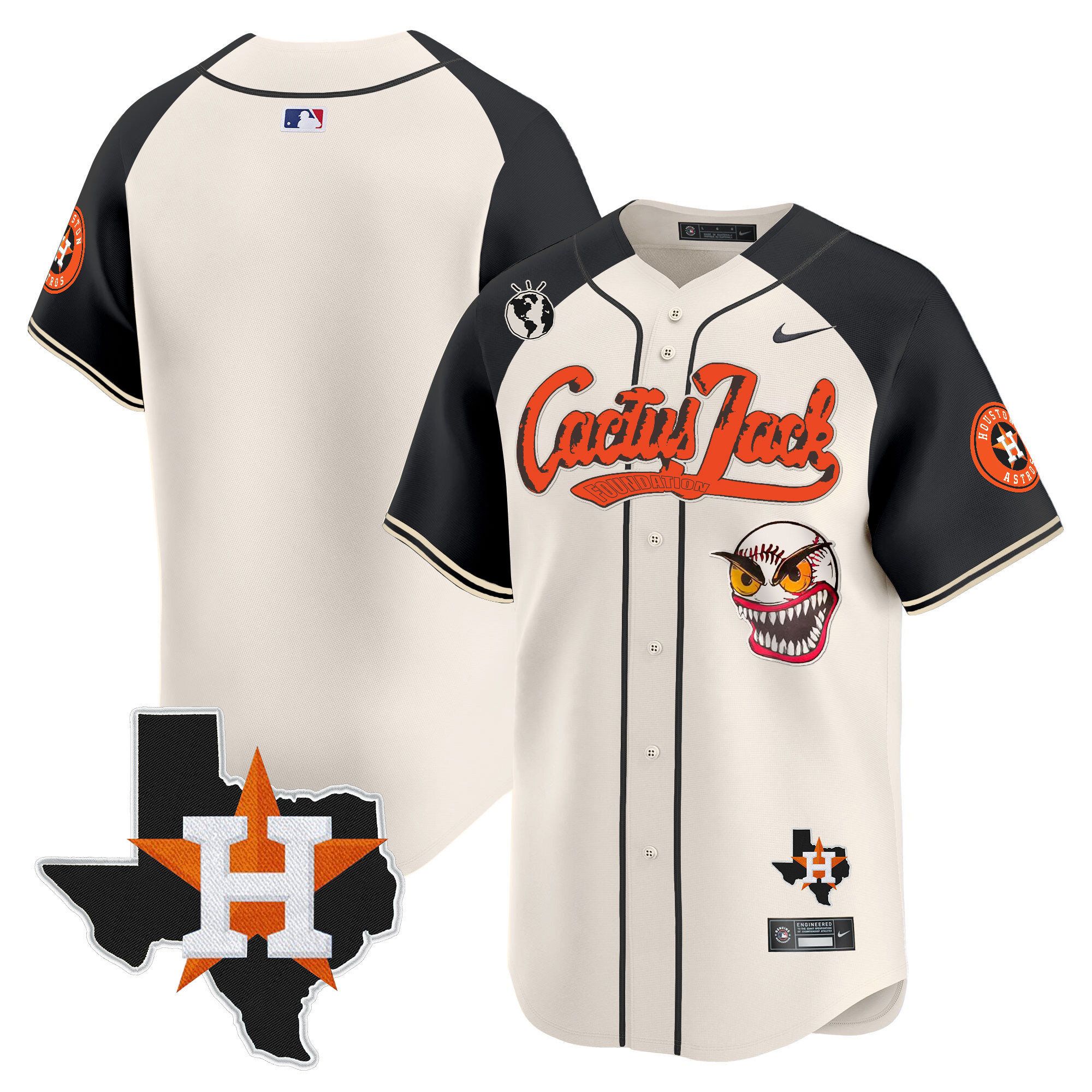 Team Men's Houston Astros Cactus Jack Patch Vapor Premier Limited V6 Cream Alternate Jersey - All Stitched
