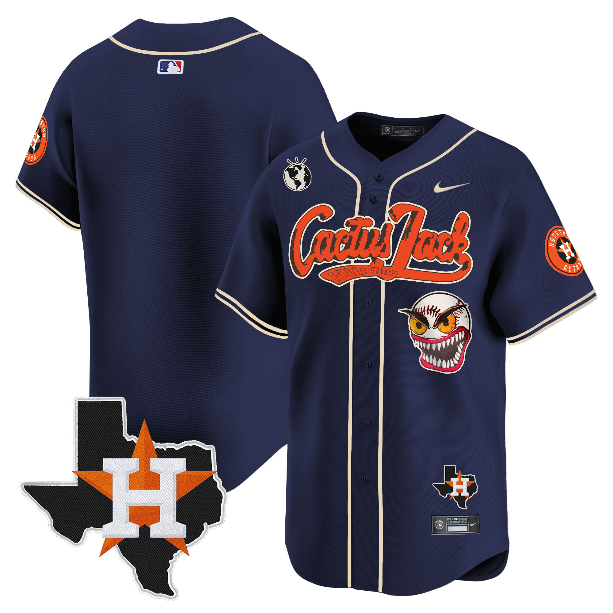 Team Men's Houston Astros Cactus Jack Patch Vapor Premier Limited V6 Navy Jersey - All Stitched