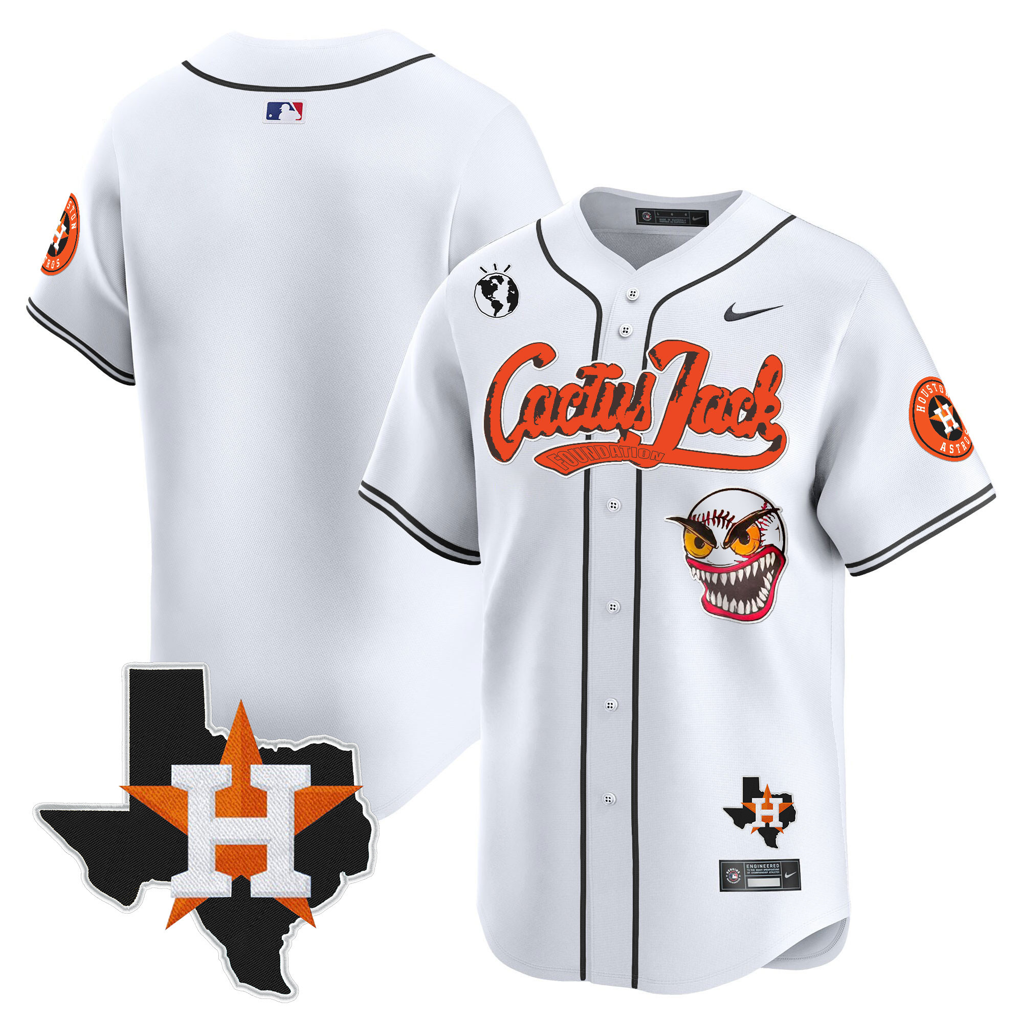 Team Men's Houston Astros Cactus Jack Patch Vapor Premier Limited V6 White Jersey - All Stitched