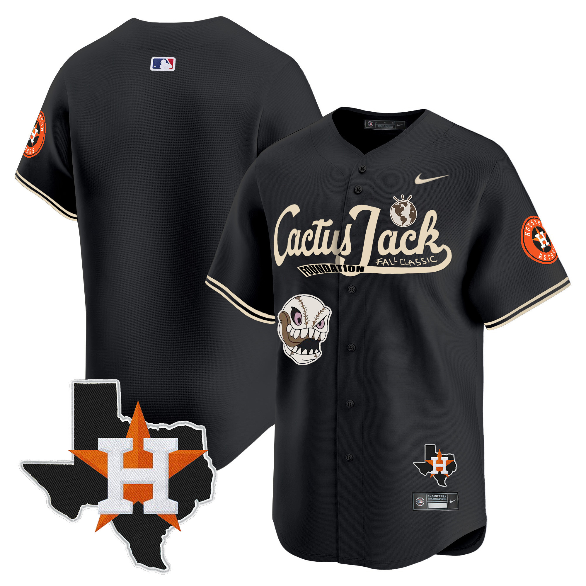 Team Men's Houston Astros Cactus Jack Patch Vapor Premier Limited V8 Black Jersey - All Stitched