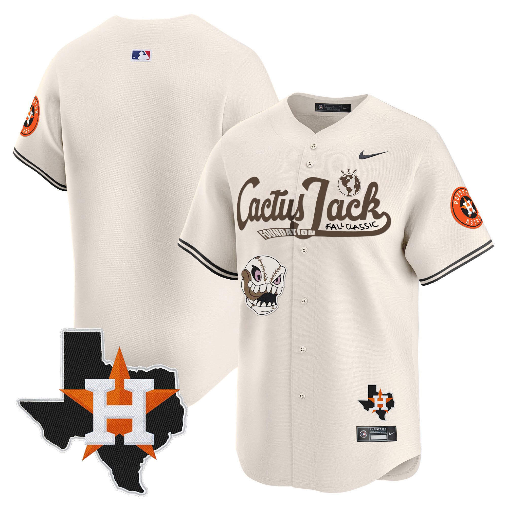 Team Men's Houston Astros Cactus Jack Patch Vapor Premier Limited V8 Cream Jersey - All Stitched