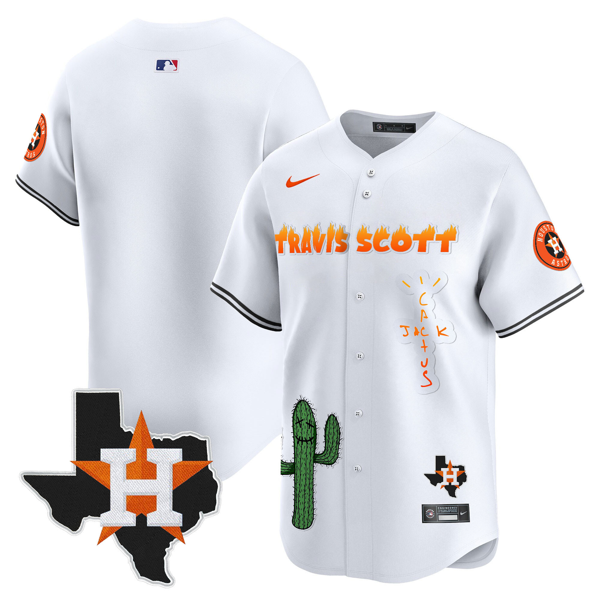 Team Men's Houston Astros Cactus Jack Patch Vapor Premier Limited V9 White Jersey - All Stitched