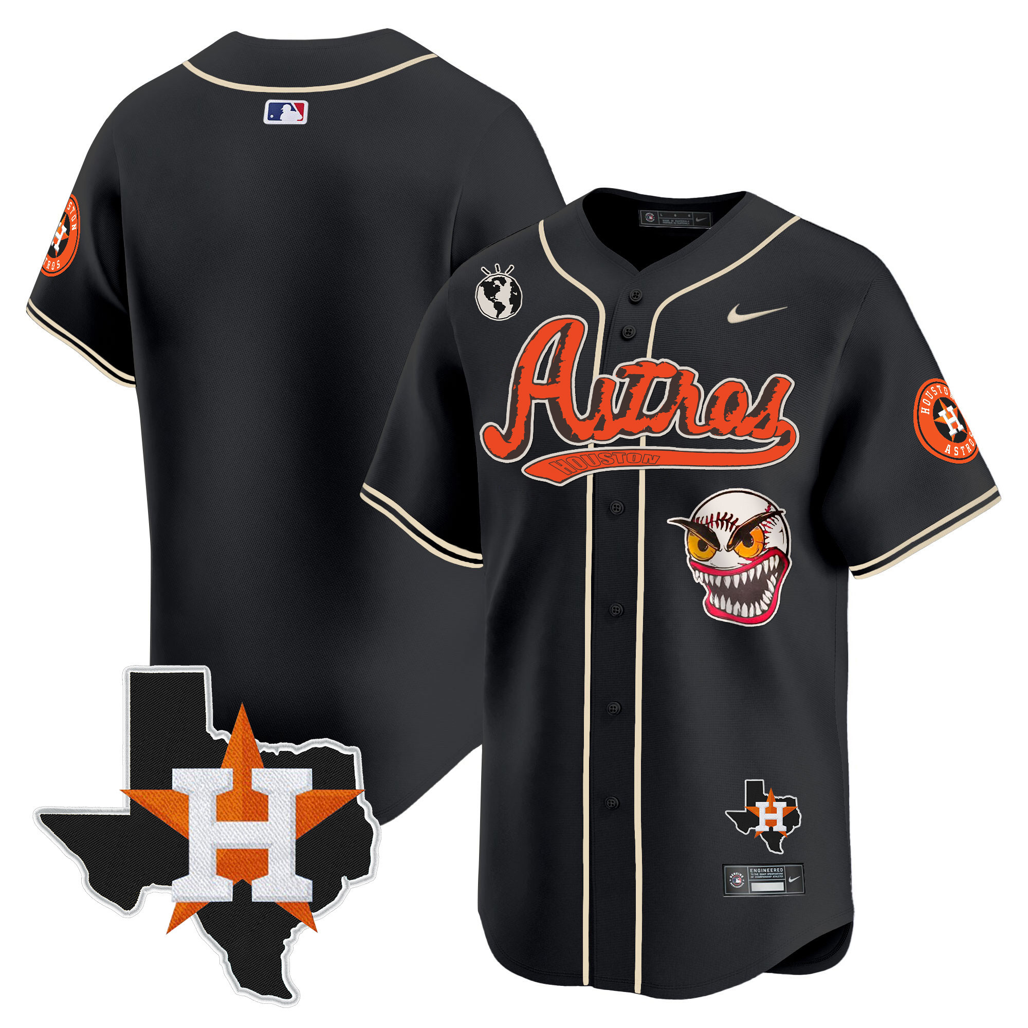 Team Men's Houston Astros Cactus Jack Style Vapor Premier Limited V2 Black Jersey - All Stitched