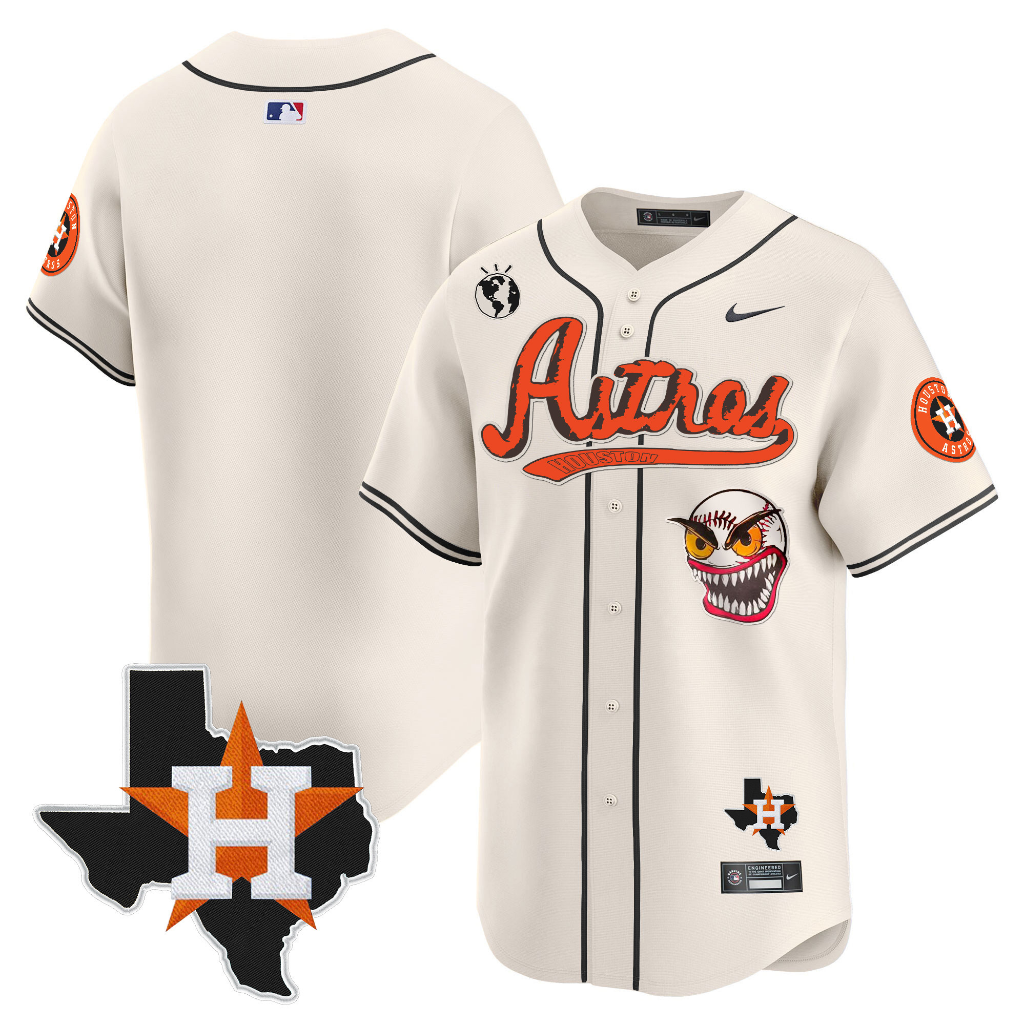 Team Men's Houston Astros Cactus Jack Style Vapor Premier Limited V2 Cream Jersey - All Stitched