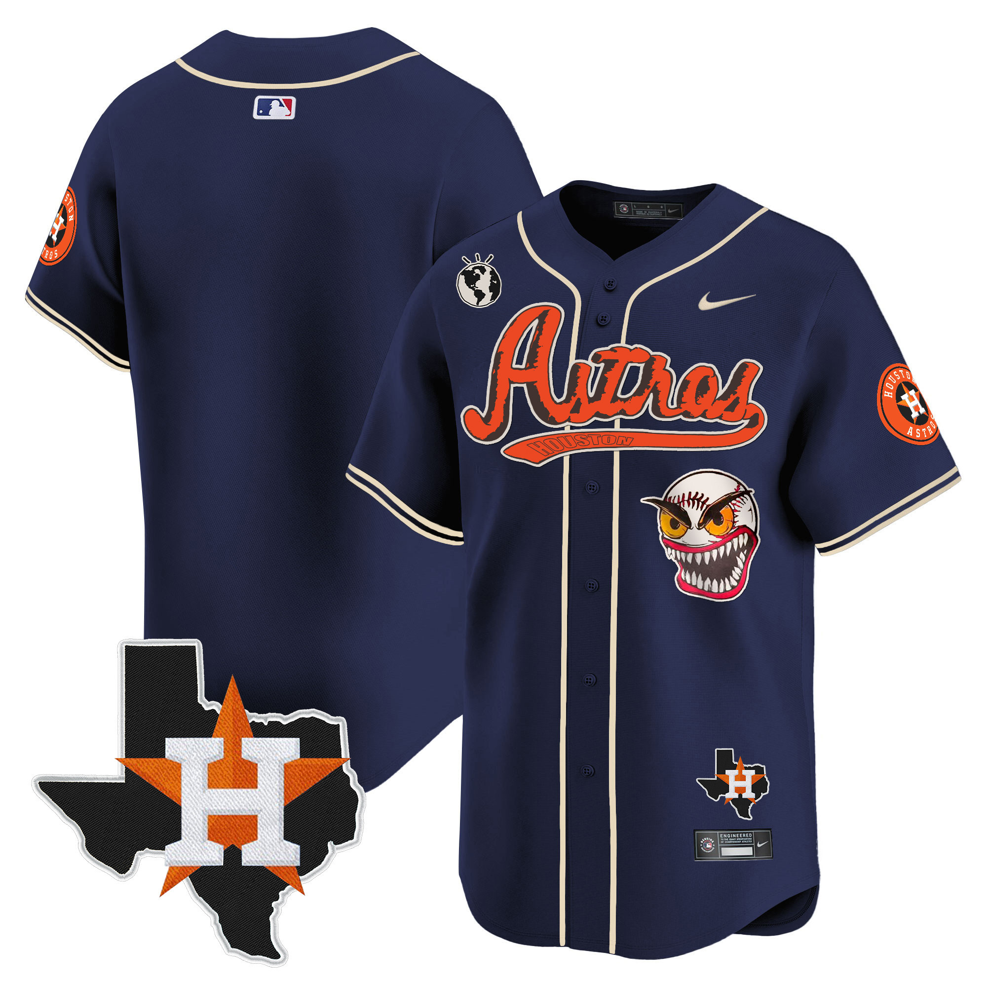 Team Men's Houston Astros Cactus Jack Style Vapor Premier Limited V2 Navy Jersey - All Stitched