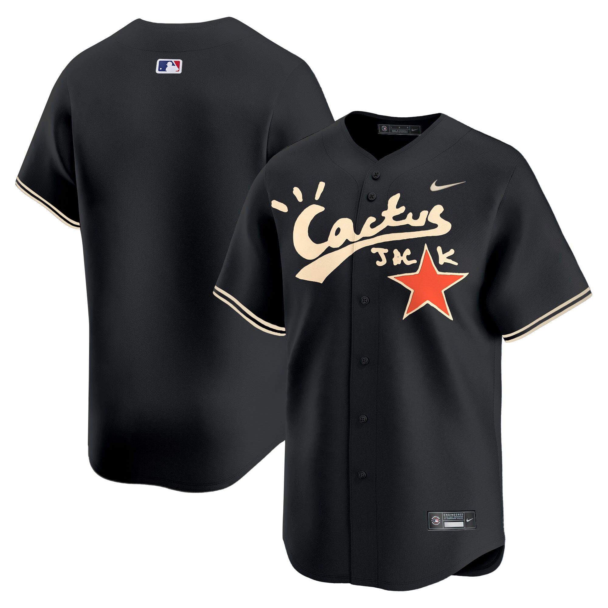 Team Men's Houston Astros Cactus Jack Vapor Premier Limited V2 Black Jersey - All Stitched