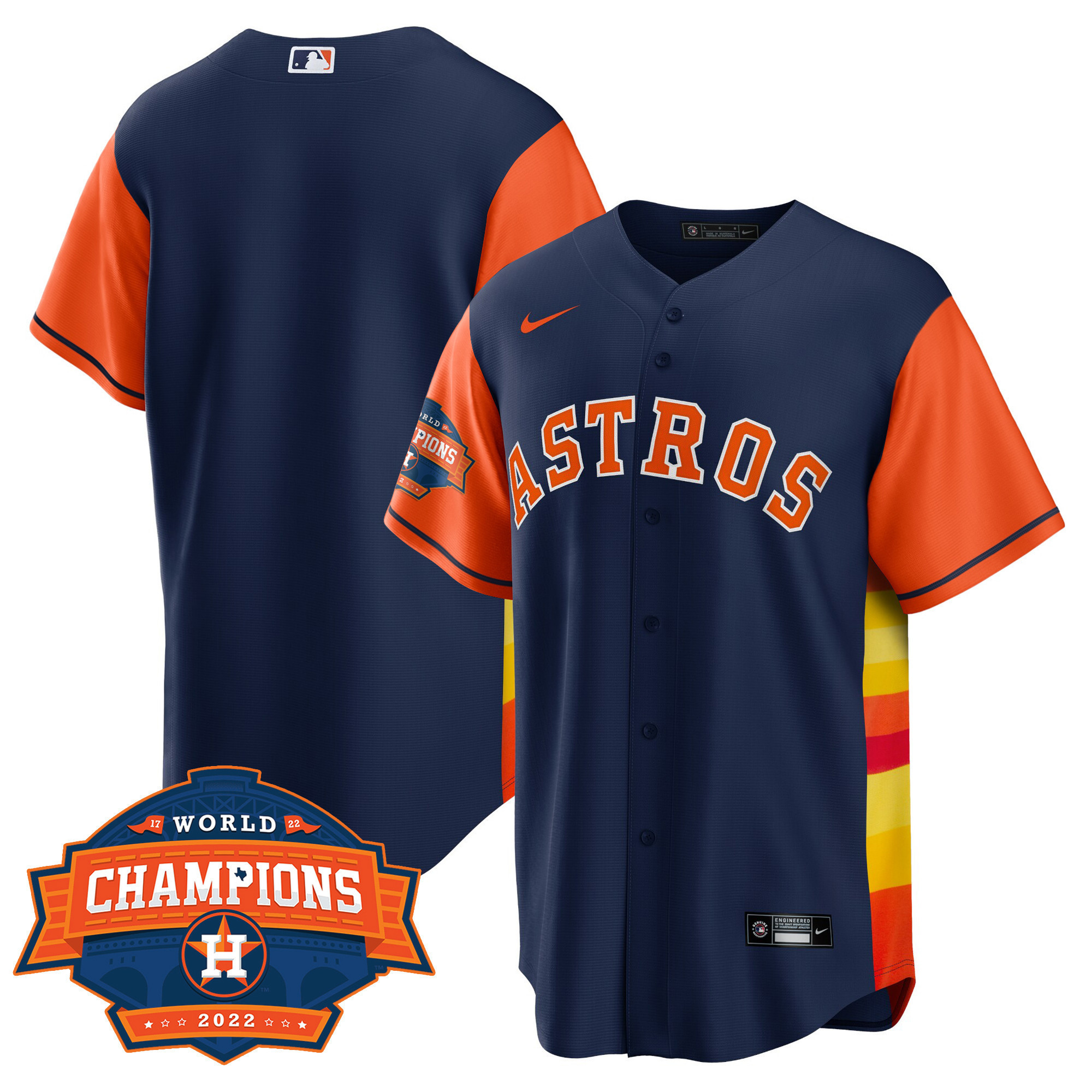 Team Men's Houston Astros Cool Base Split 2022 Champions Limited Player Orange Sleeves Jersey - All Stitched