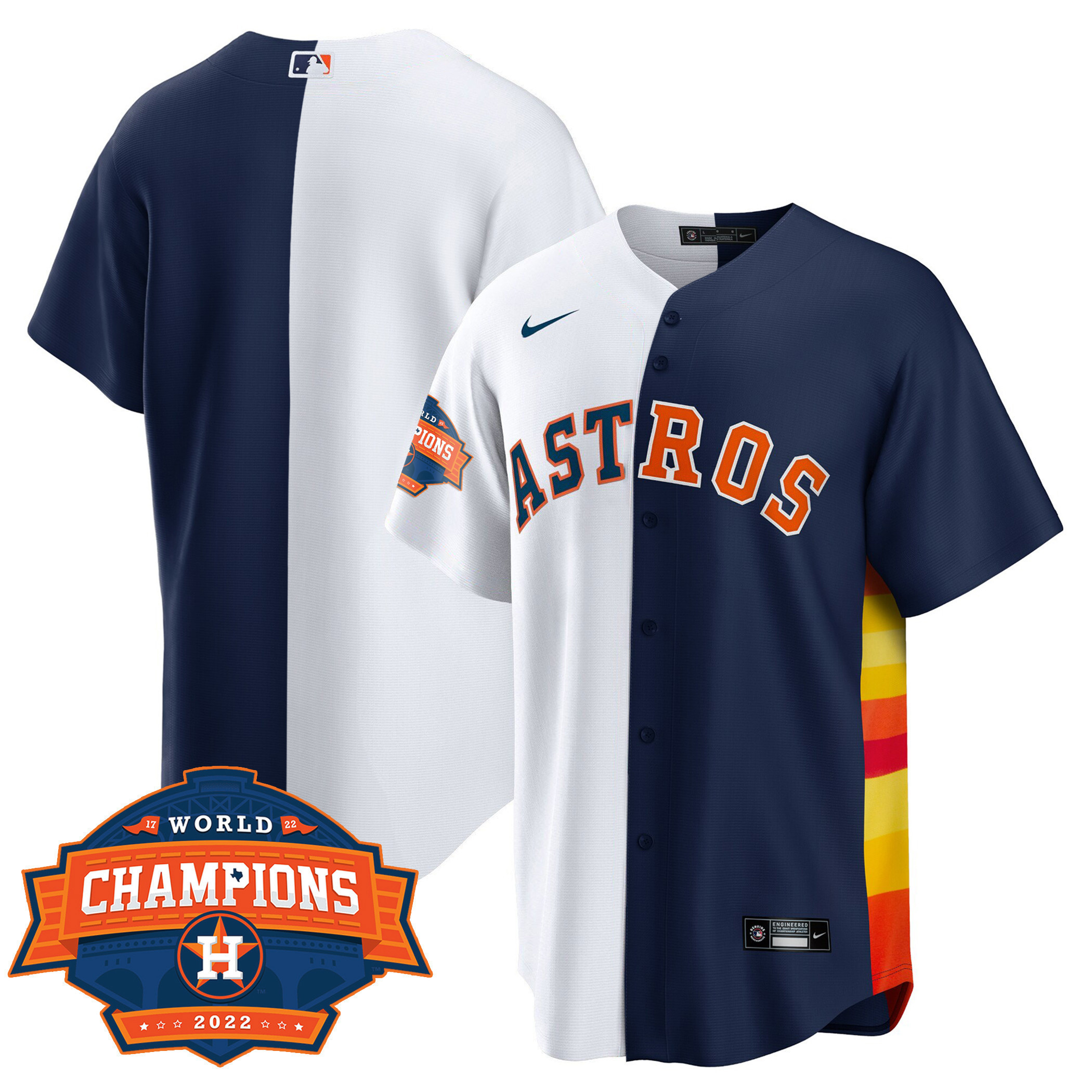 Team Men's Houston Astros Cool Base Split 2022 Champions Limited Player White Navy Jersey - All Stitched
