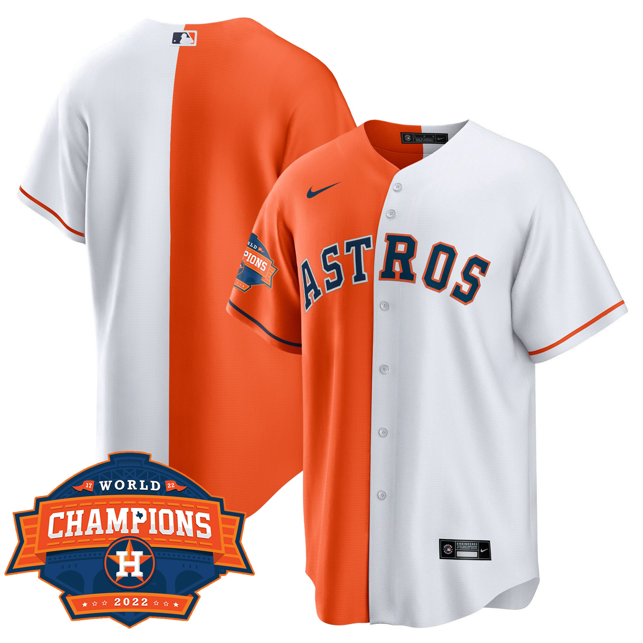 Team Men's Houston Astros Cool Base Split 2022 Champions Limited Player White Orange Jersey - All Stitched