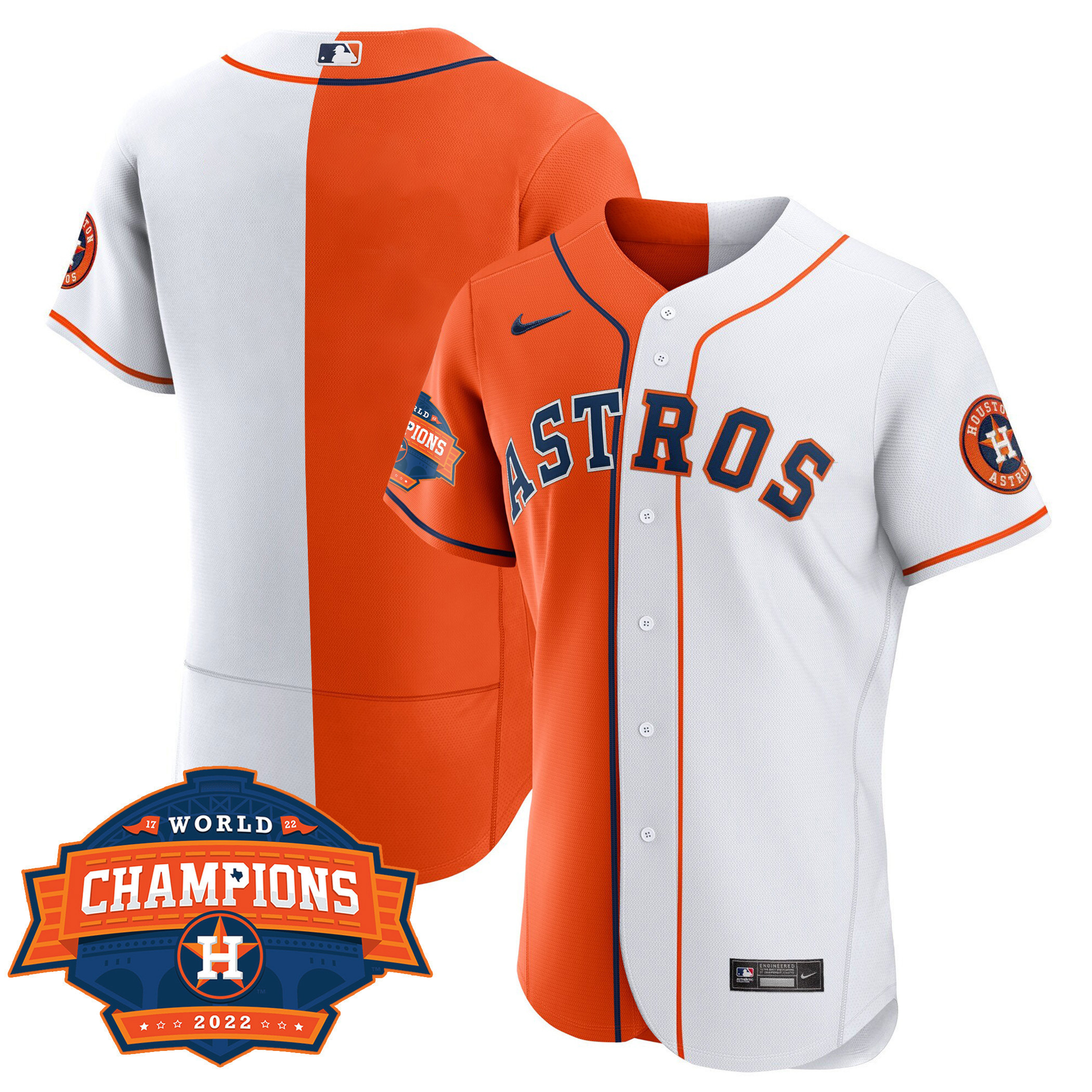 Team Men's Houston Astros Flex Base Split 2022 Champions Limited Player White Orange Jersey - All Stitched