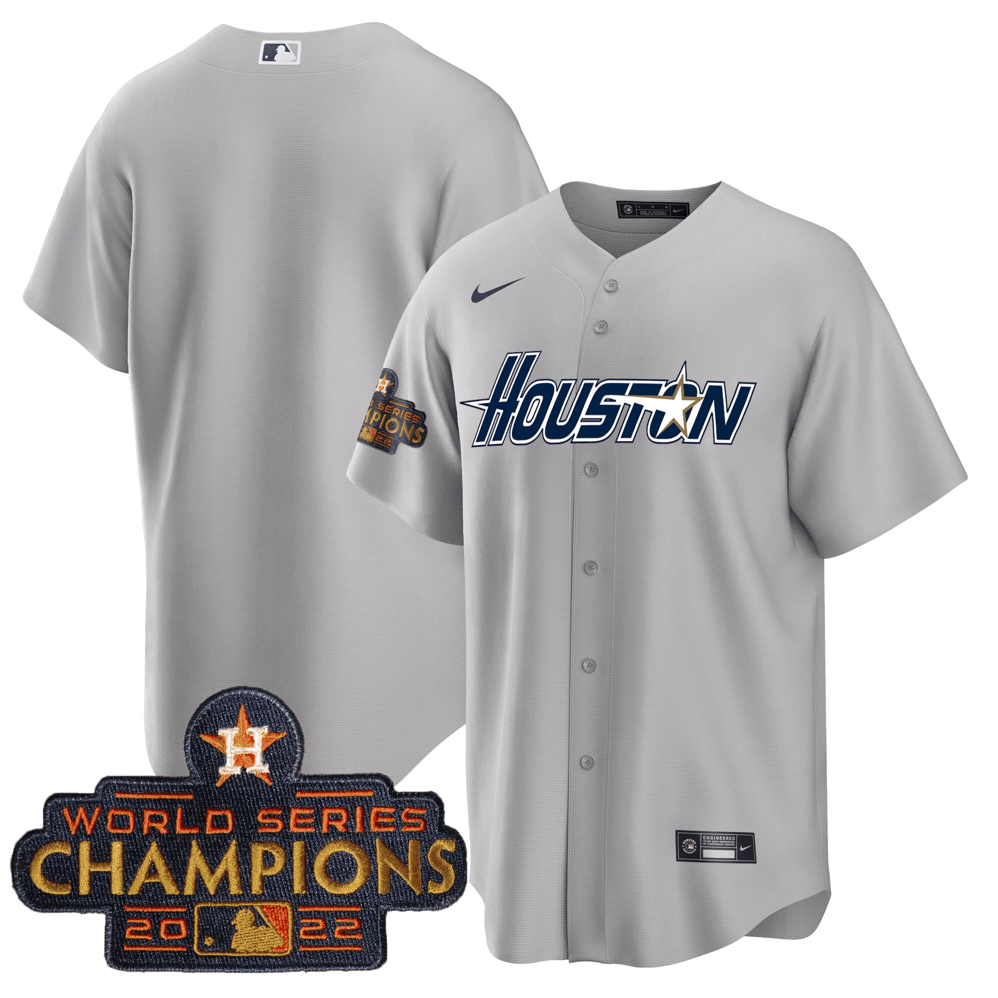 Team Men's Houston Astros Gray & Gold 2023 Champions Patch Cool Gray Jersey - All Stitched