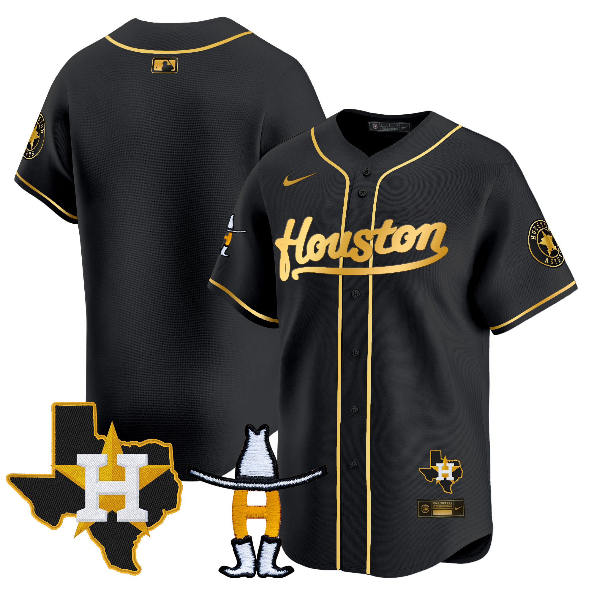 Team Men's Houston Astros Houston Rodeo Patch Vapor Premier Limited Black Gold Jersey - All Stitched