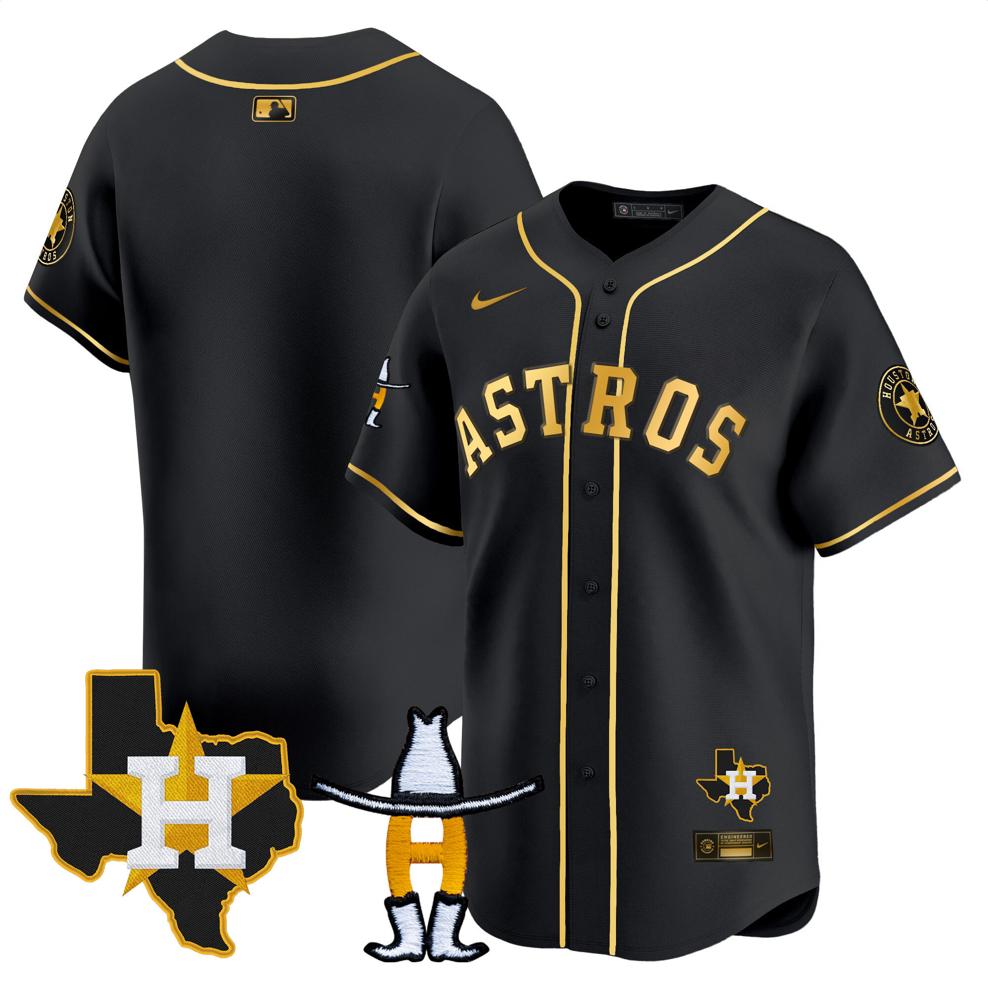 Team Men's Houston Astros Houston Rodeo Patch Vapor Premier Limited V2 Black Gold Jersey - All Stitched