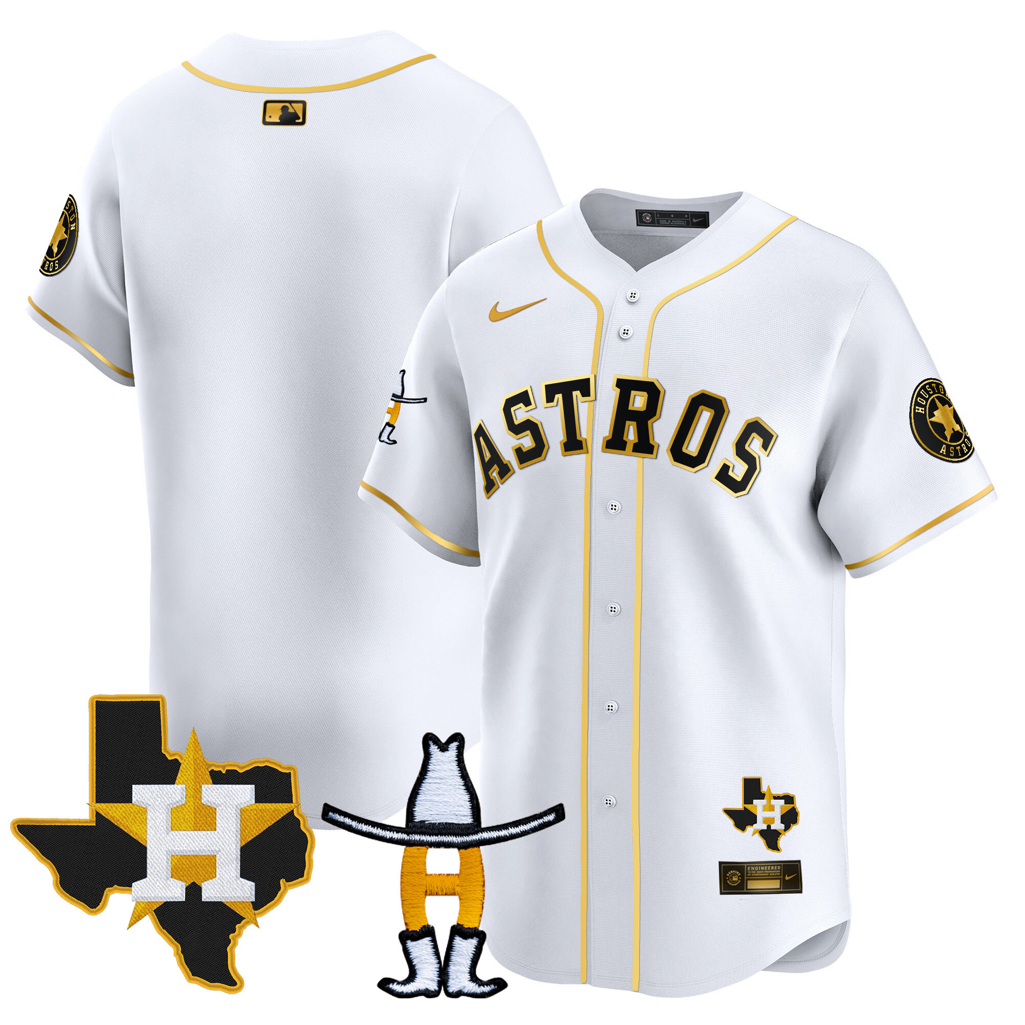 Team Men's Houston Astros Houston Rodeo Patch Vapor Premier Limited V2 White Gold Jersey - All Stitched