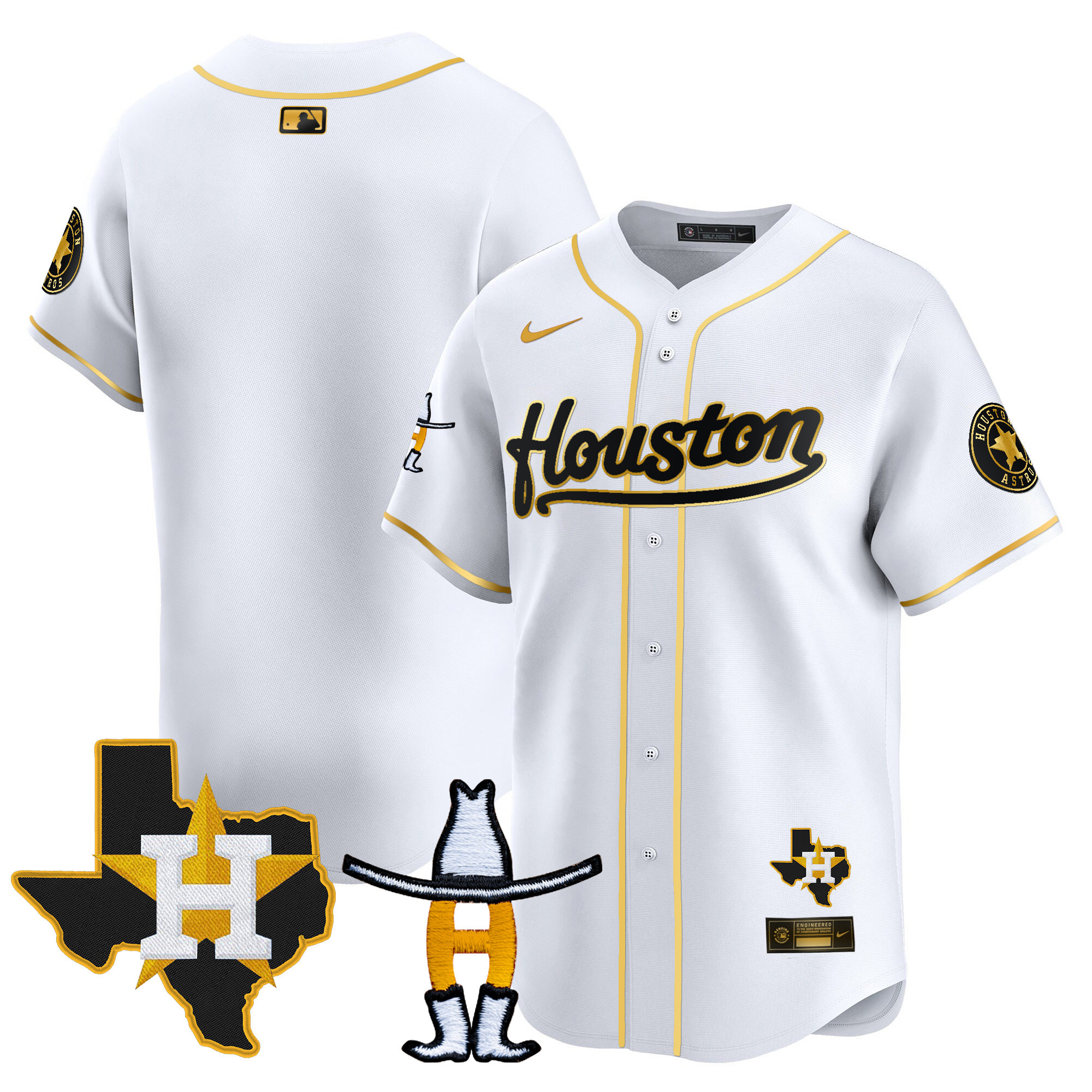 Team Men's Houston Astros Houston Rodeo Patch Vapor Premier Limited White Gold Jersey - All Stitched