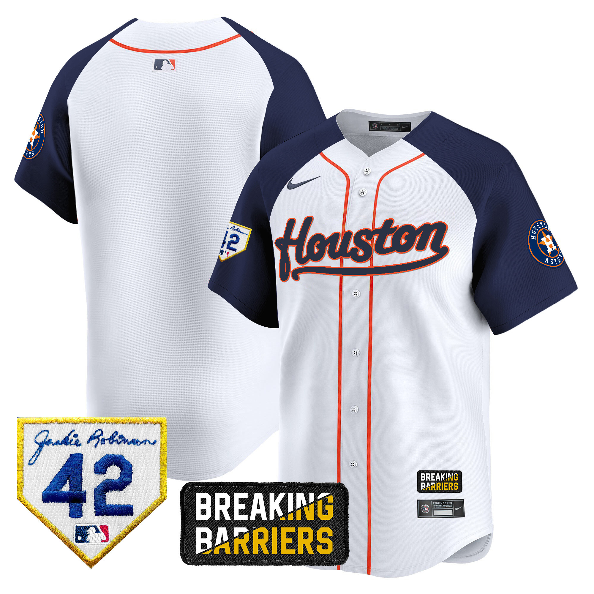 Team Men's Houston Astros Jackie Robinson Breaking Barriers Patch Vapor Premier Limited Alternate Jersey - All Stitched