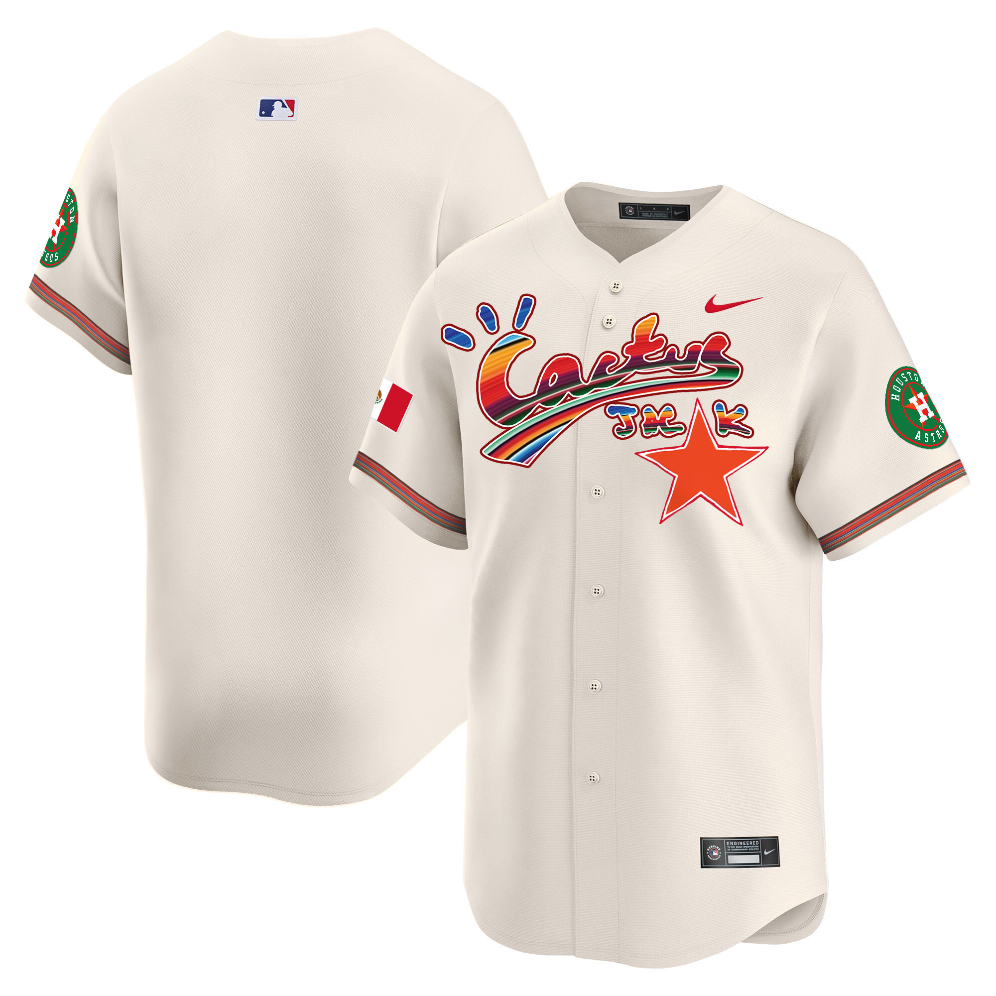 Team Men's Houston Astros Mexico Cactus Jack Vapor Premier Limited Cream Jersey - All Stitched